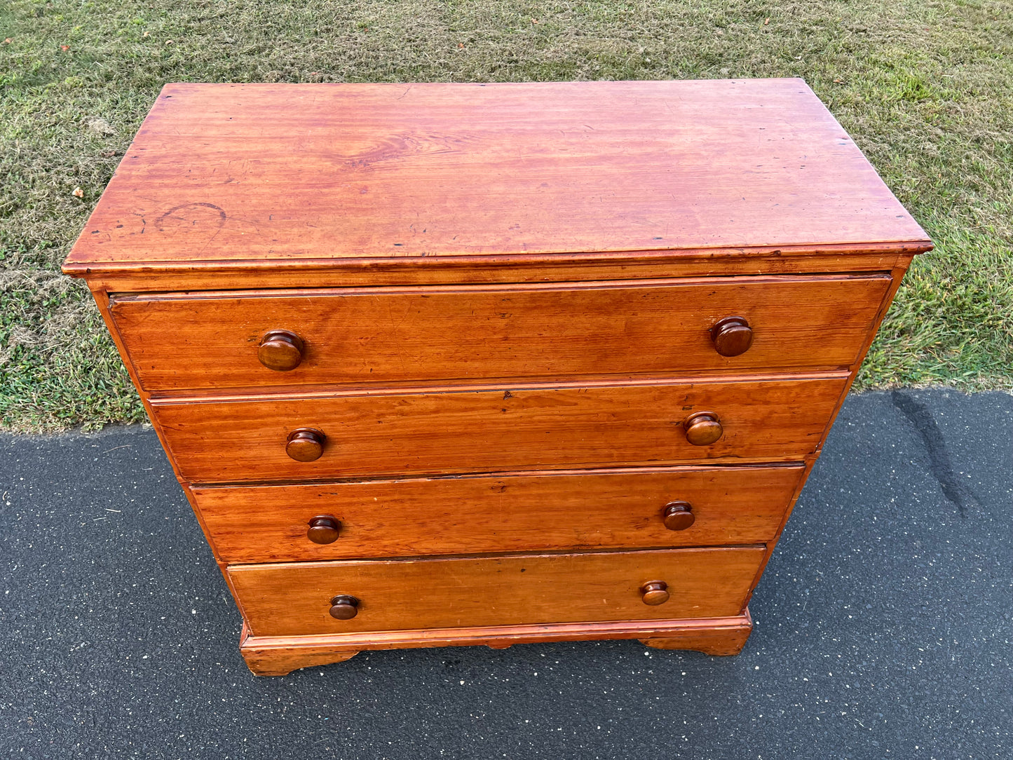 Antique Pine Chippendale Chest on Bracket Base with Double Drawer Dated 1808