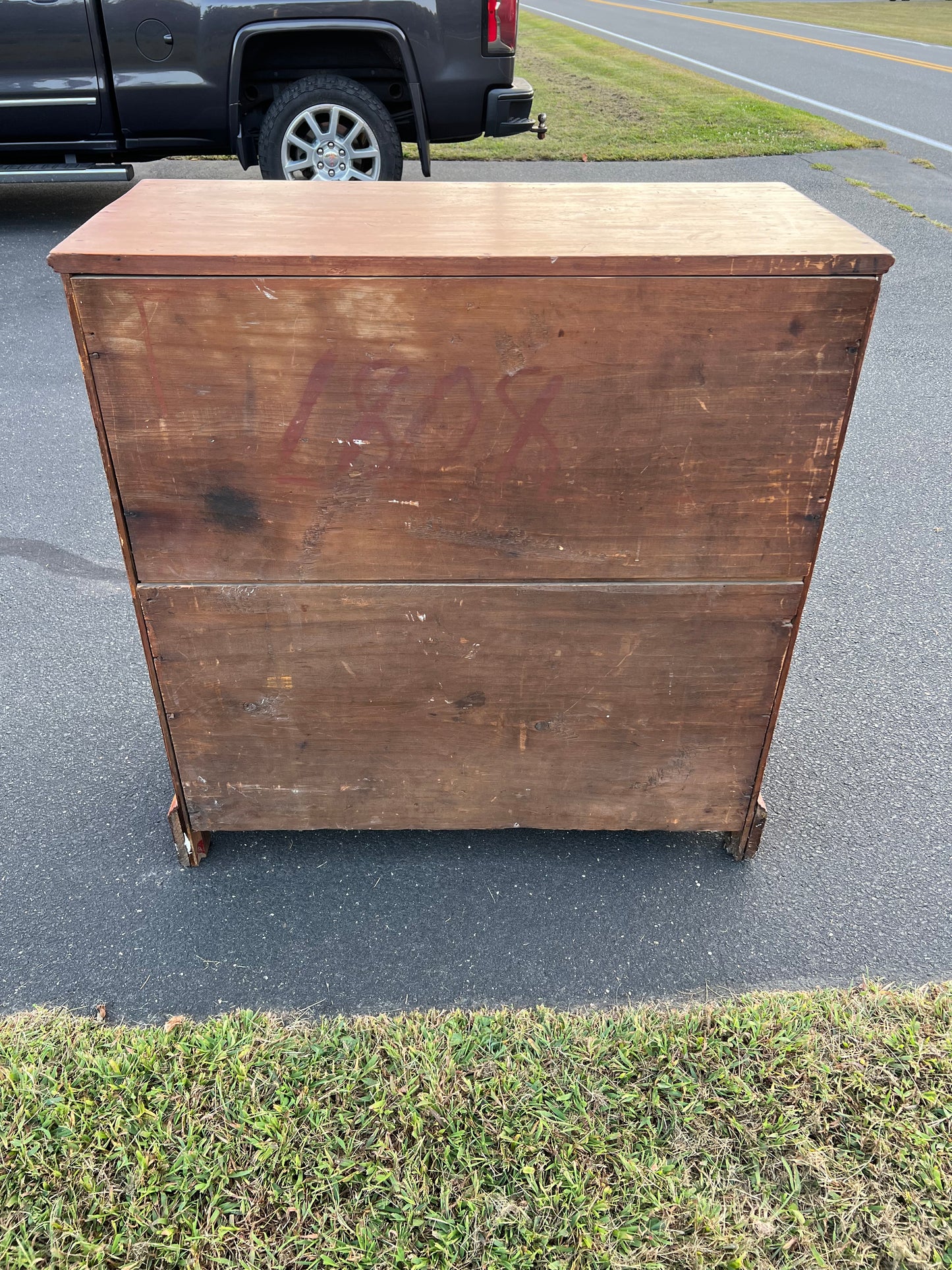 Antique Pine Chippendale Chest on Bracket Base with Double Drawer Dated 1808