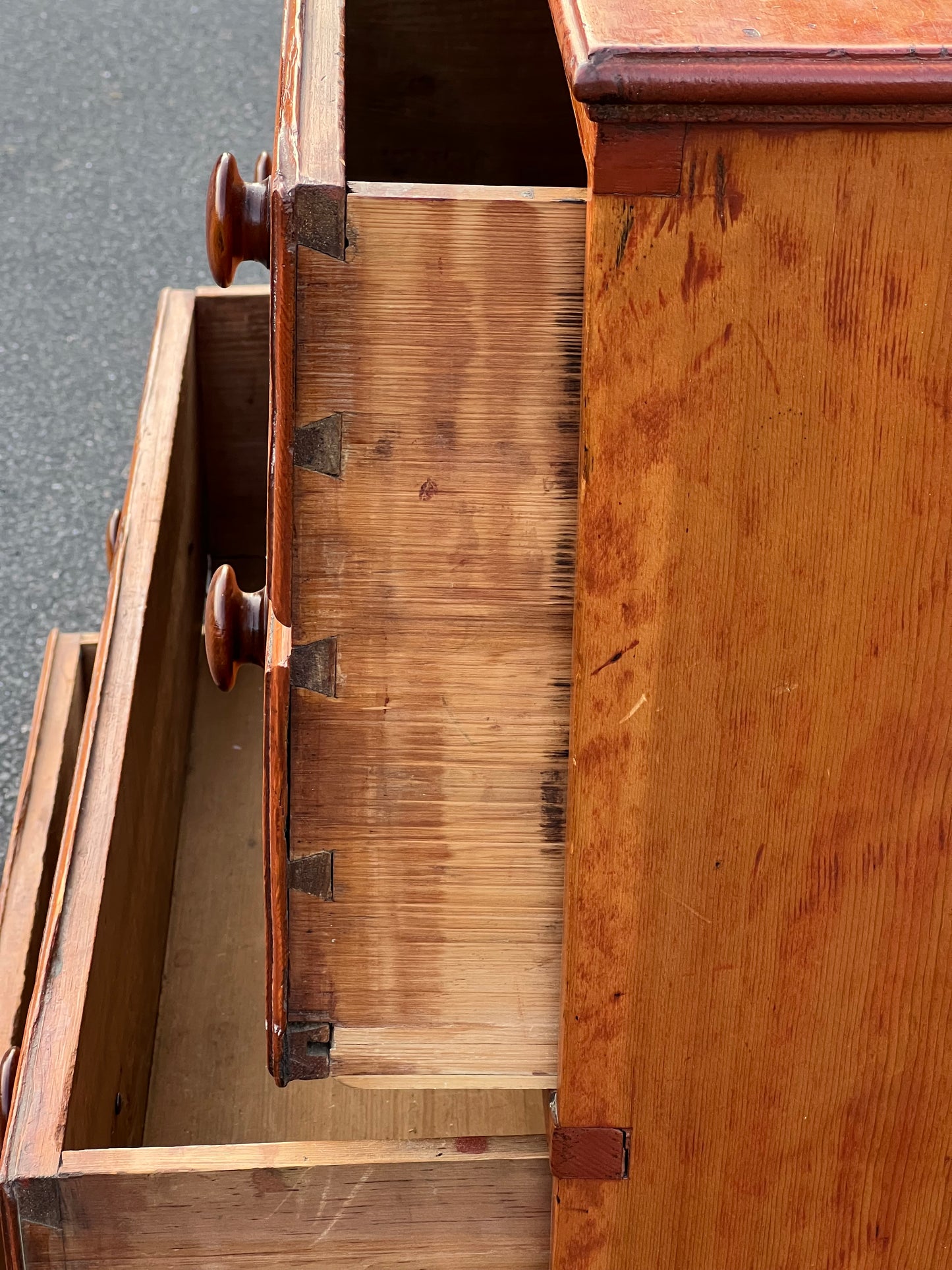 Antique Pine Chippendale Chest on Bracket Base with Double Drawer Dated 1808