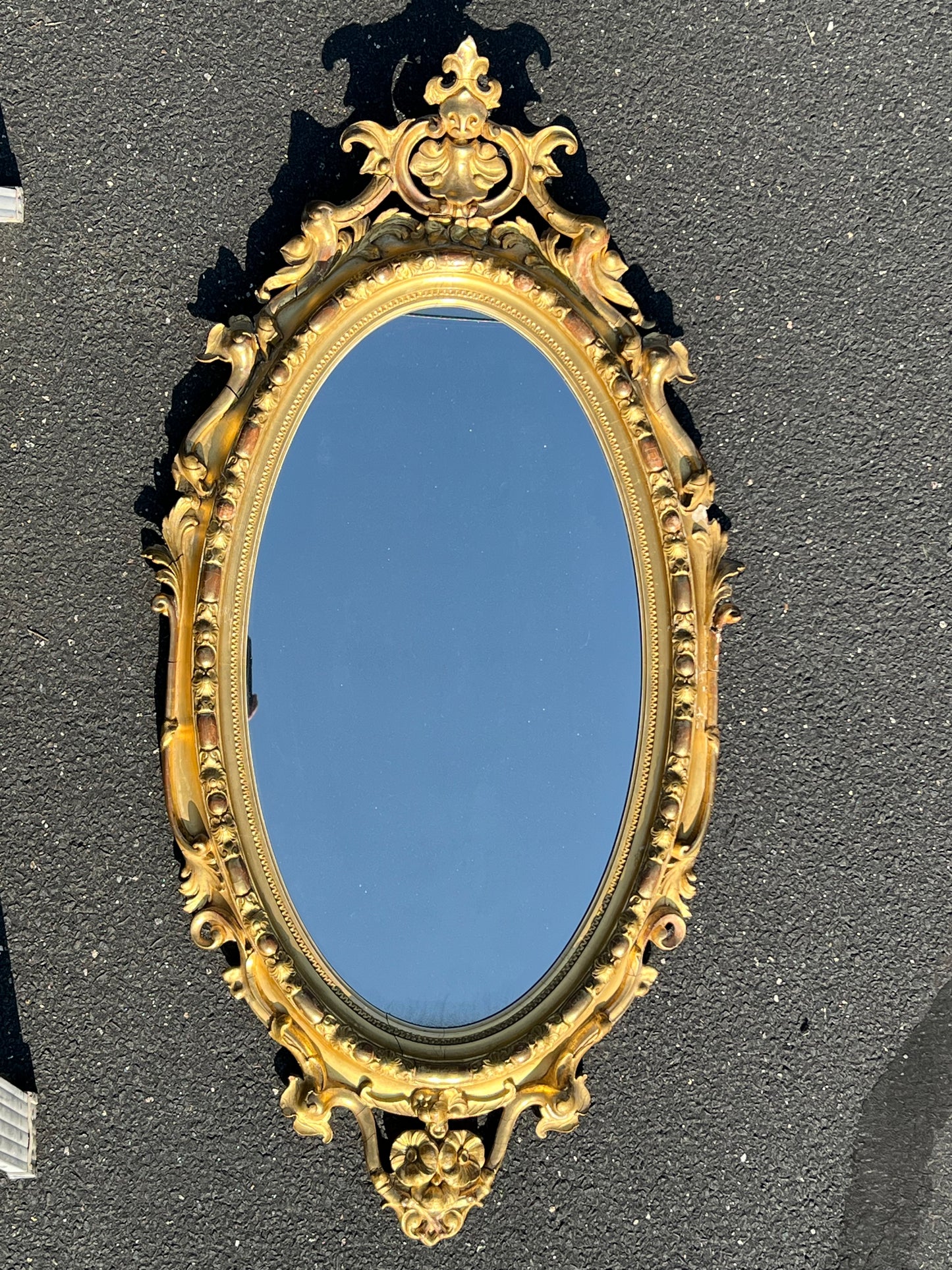 Antique Large French Style Oval Gilt Gesso Mirror Made in Boston 51 x 26