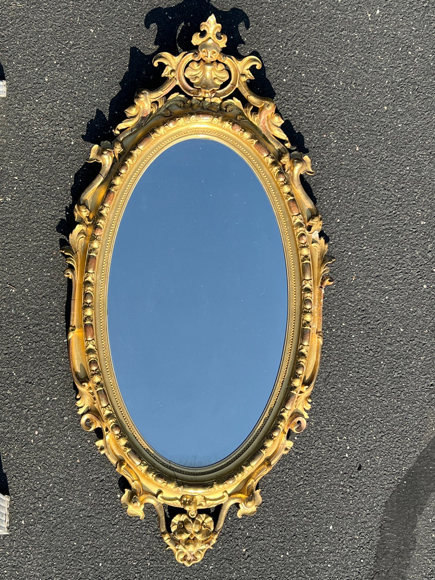 Antique Large French Style Oval Gilt Gesso Mirror Made in Boston 51 x 26