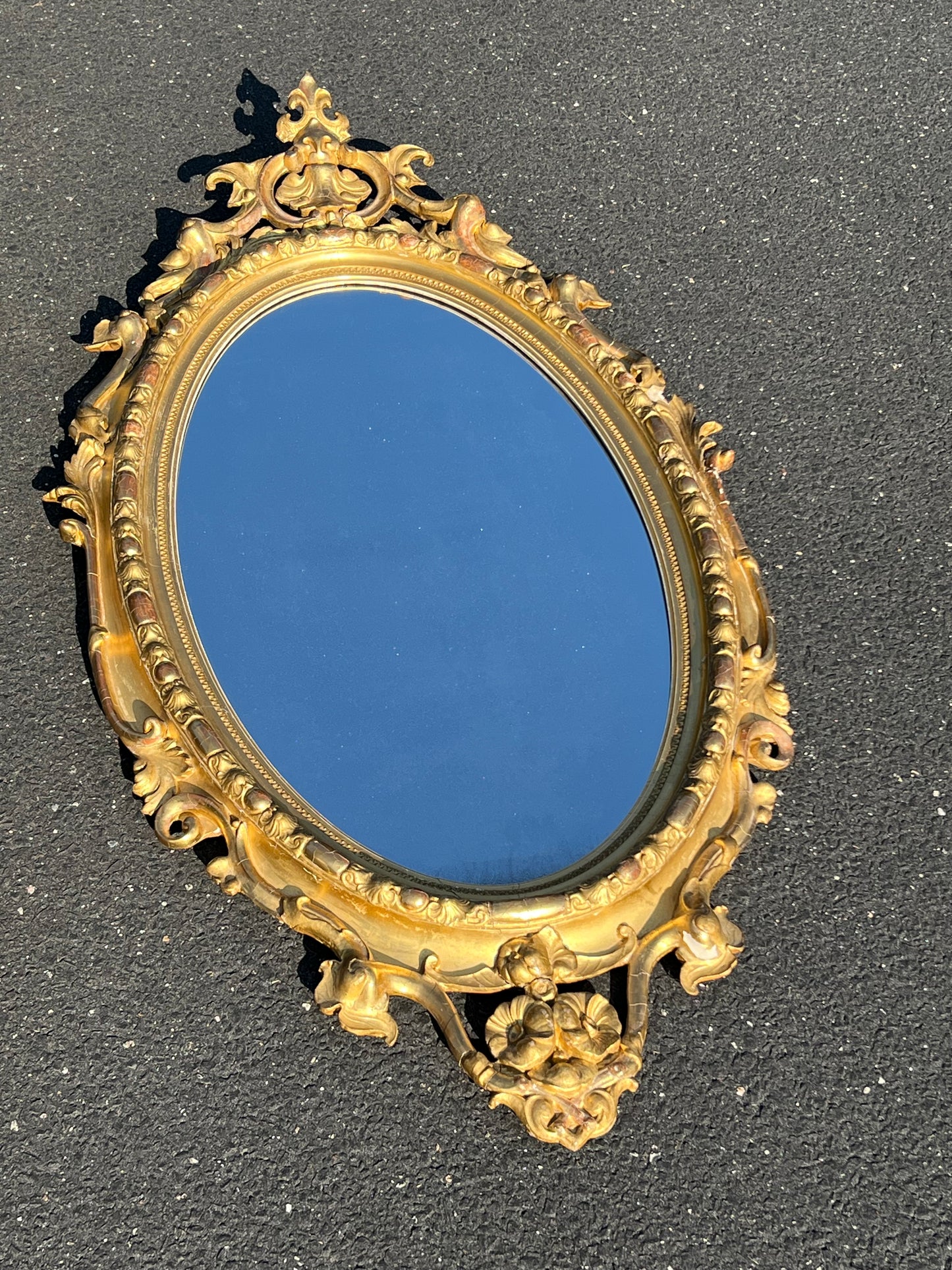 Antique Large French Style Oval Gilt Gesso Mirror Made in Boston 51 x 26