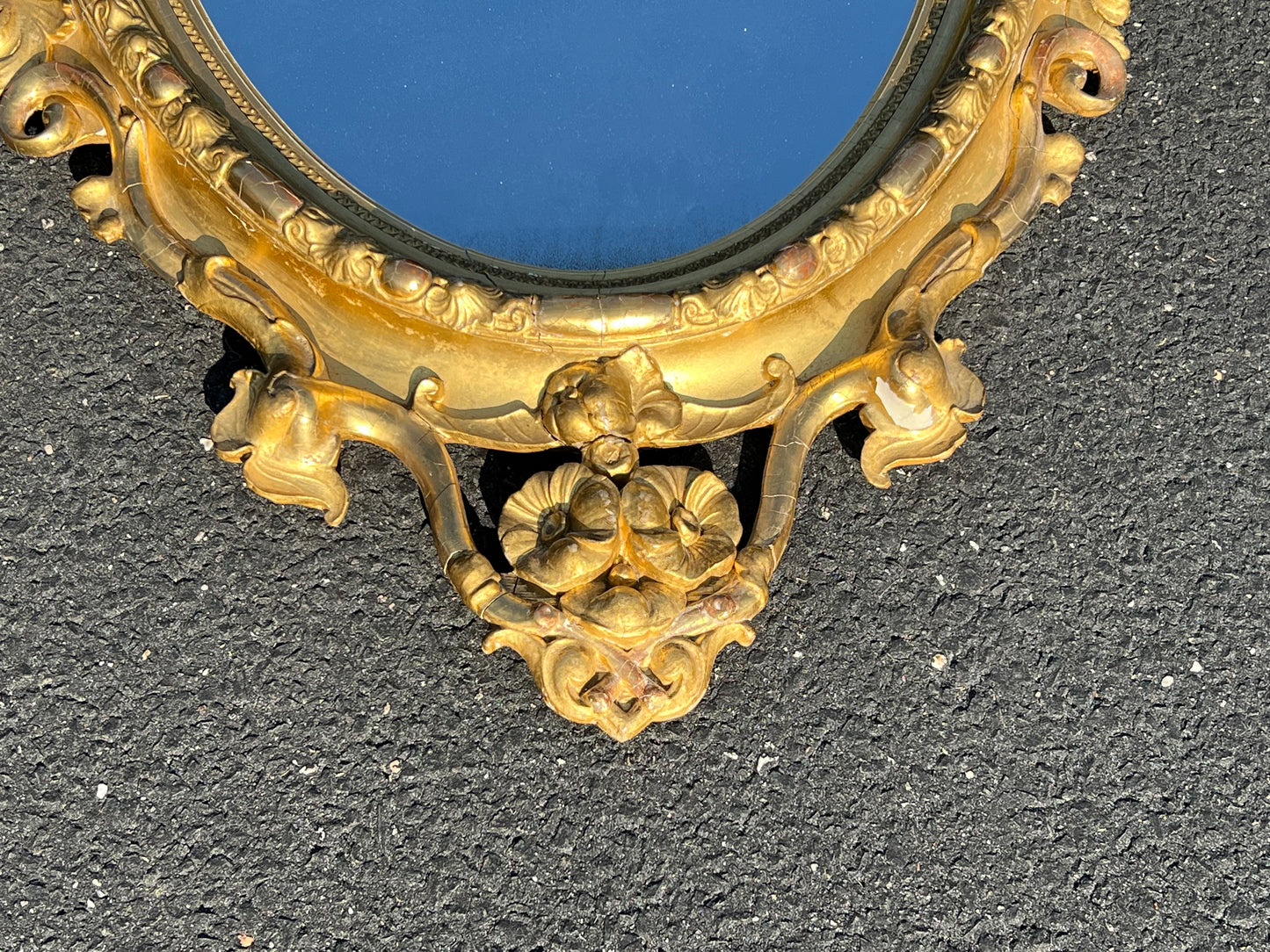 Antique Large French Style Oval Gilt Gesso Mirror Made in Boston 51 x 26