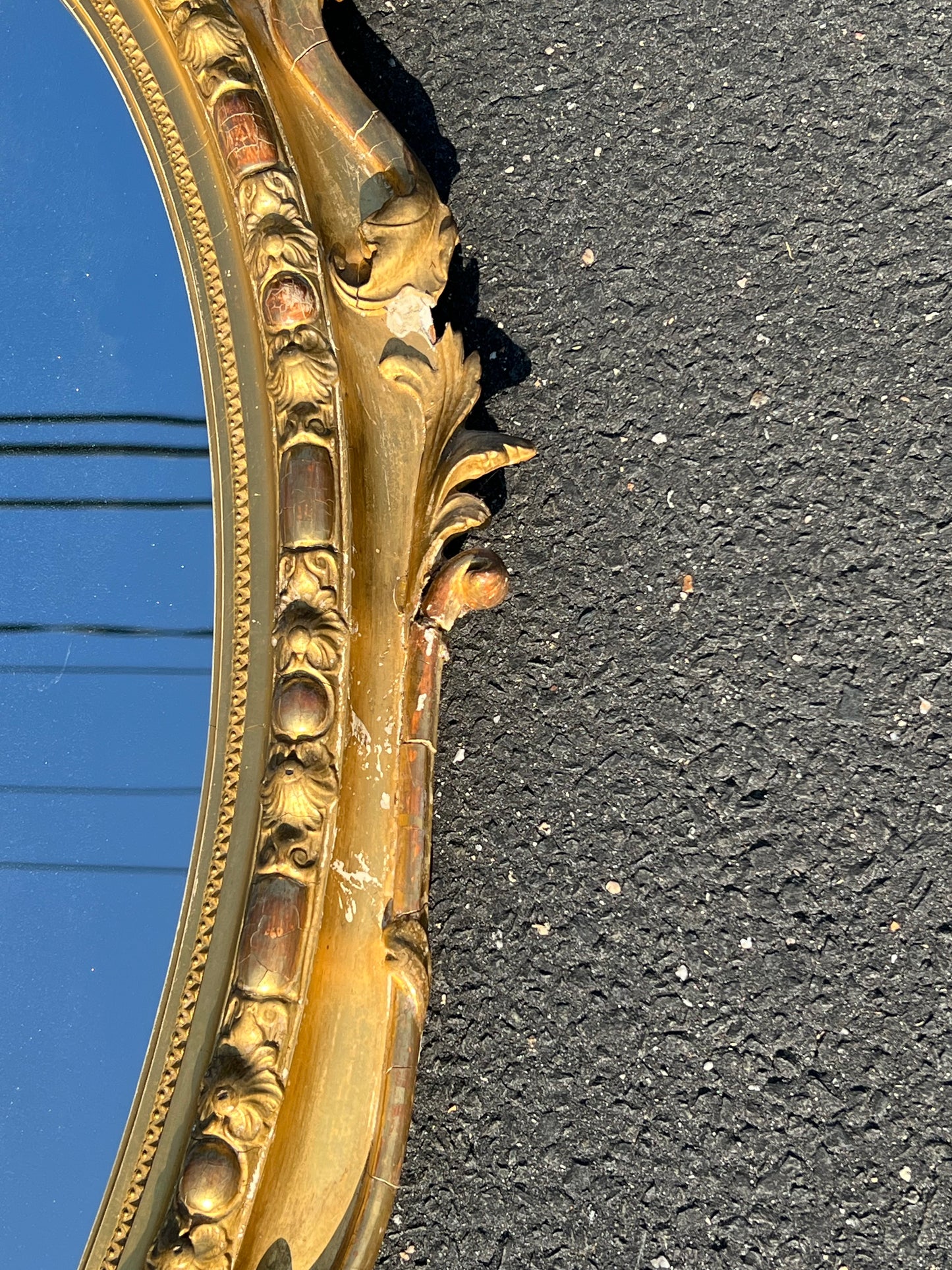 Antique Large French Style Oval Gilt Gesso Mirror Made in Boston 51 x 26