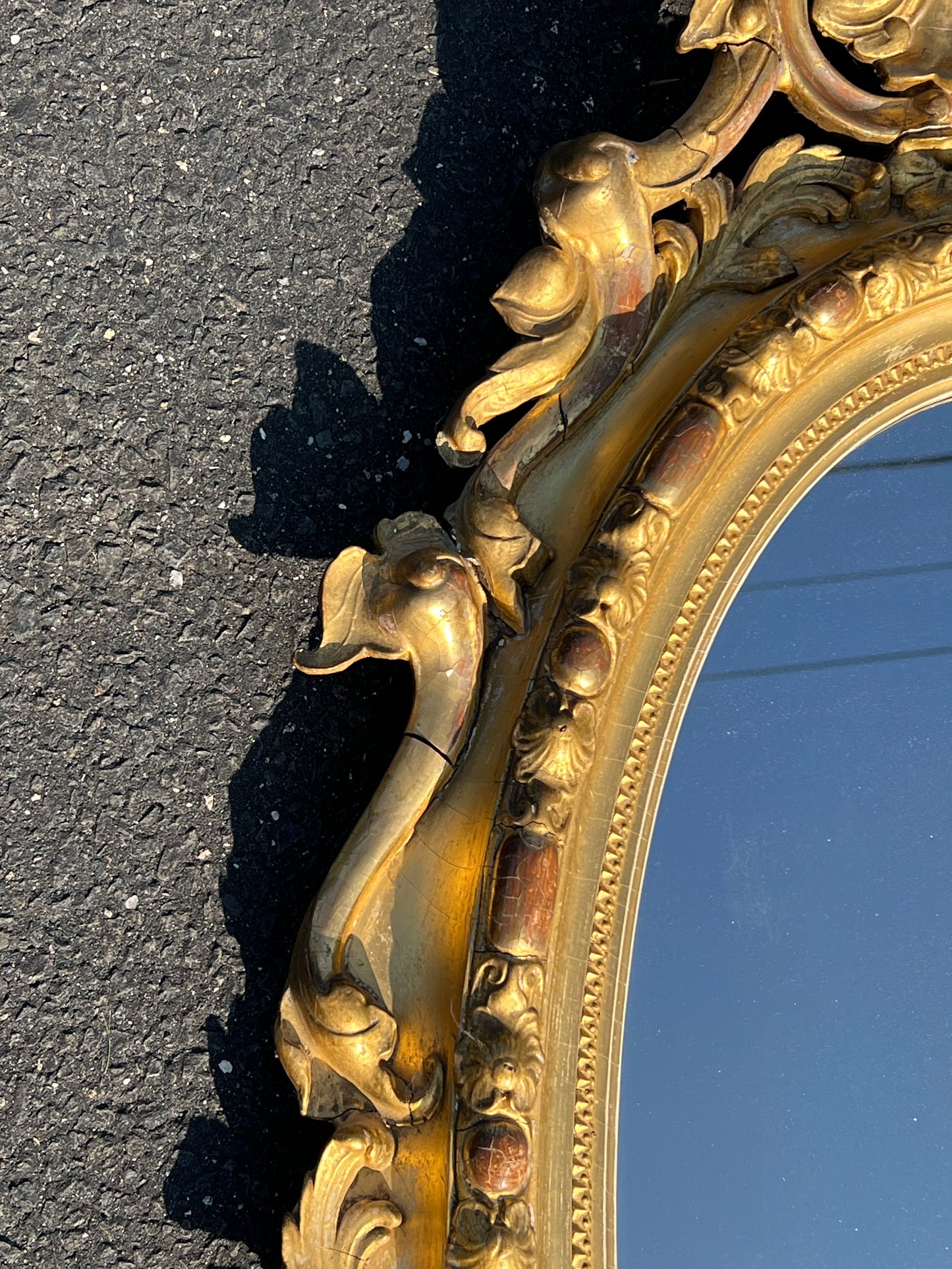 Antique Large French Style Oval Gilt Gesso Mirror Made in Boston 51 x 26