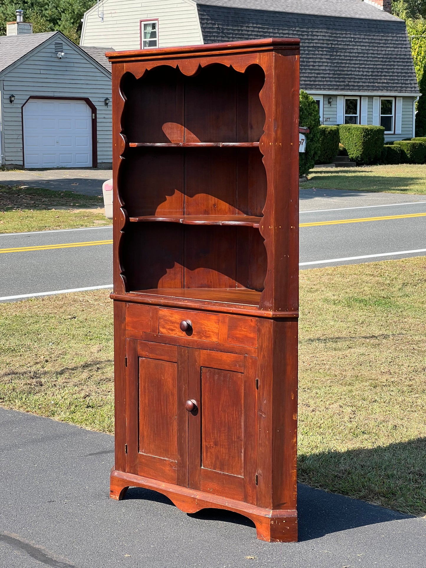 Antique Early 19th Century Country Pine Corner Cabinet