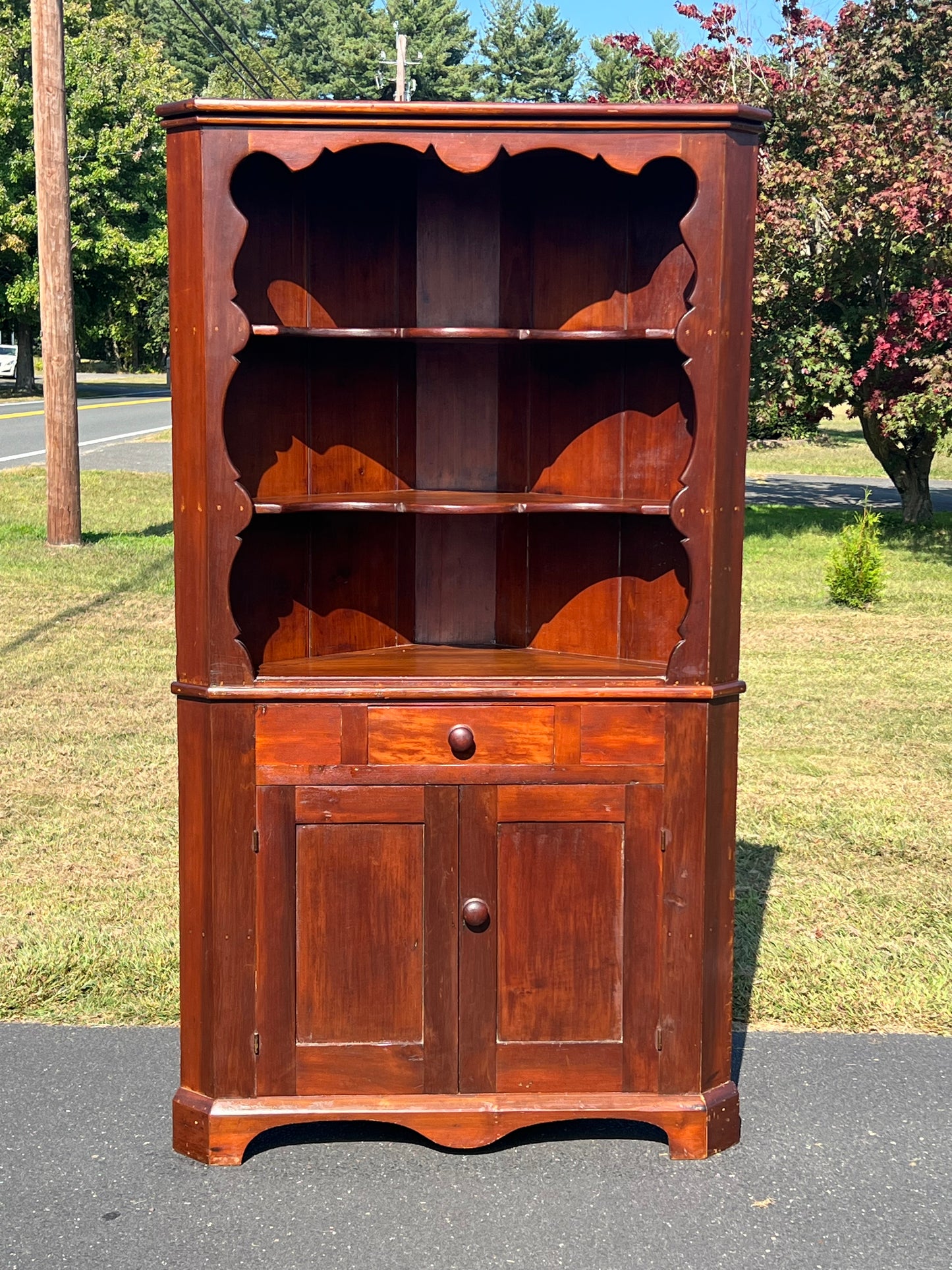 Antique Early 19th Century Country Pine Corner Cabinet