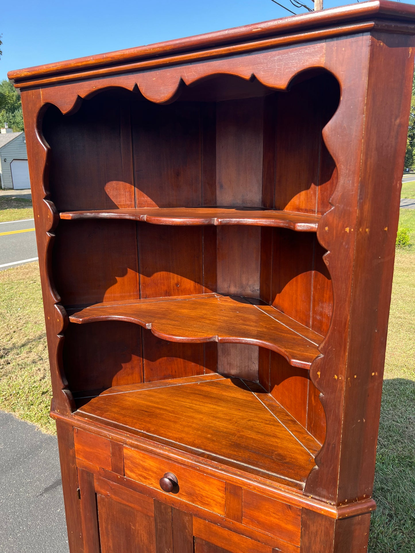 Antique Early 19th Century Country Pine Corner Cabinet