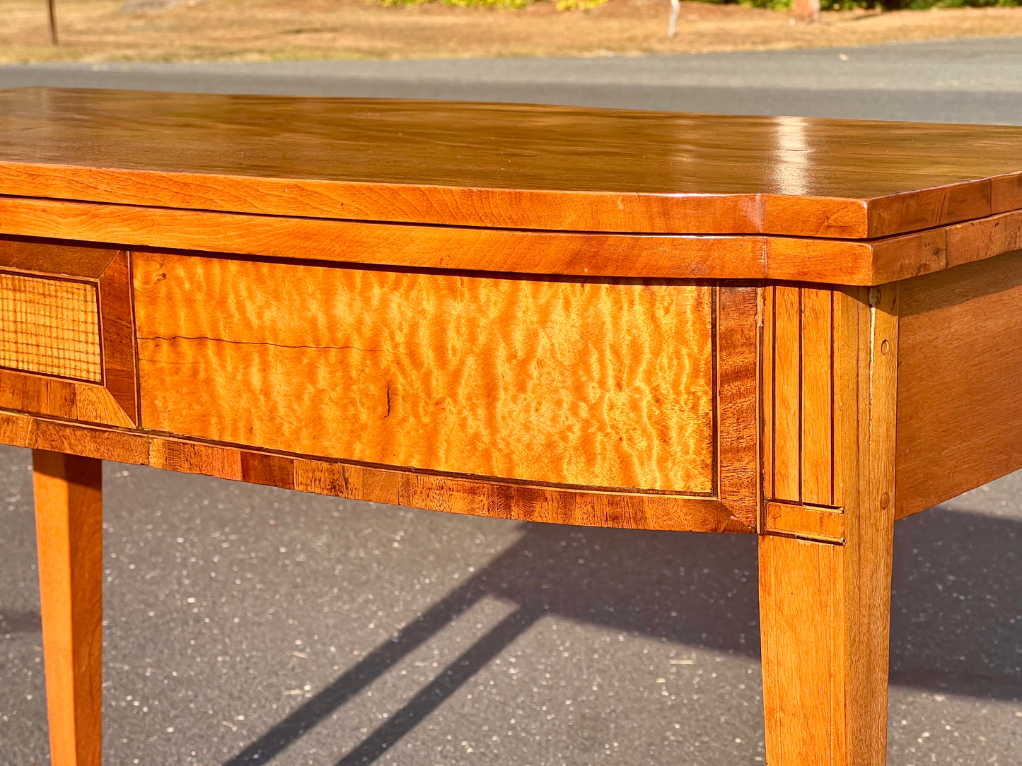 Antique Federal Hepplewhite Tiger Maple Game Table c. 1830