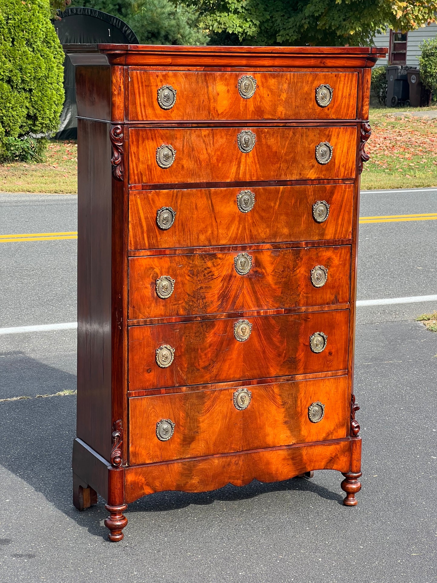 Fine Antique French Napoleon III Six Drawer Mahogany Chest with Butlers Secretary c. Mid 1800s