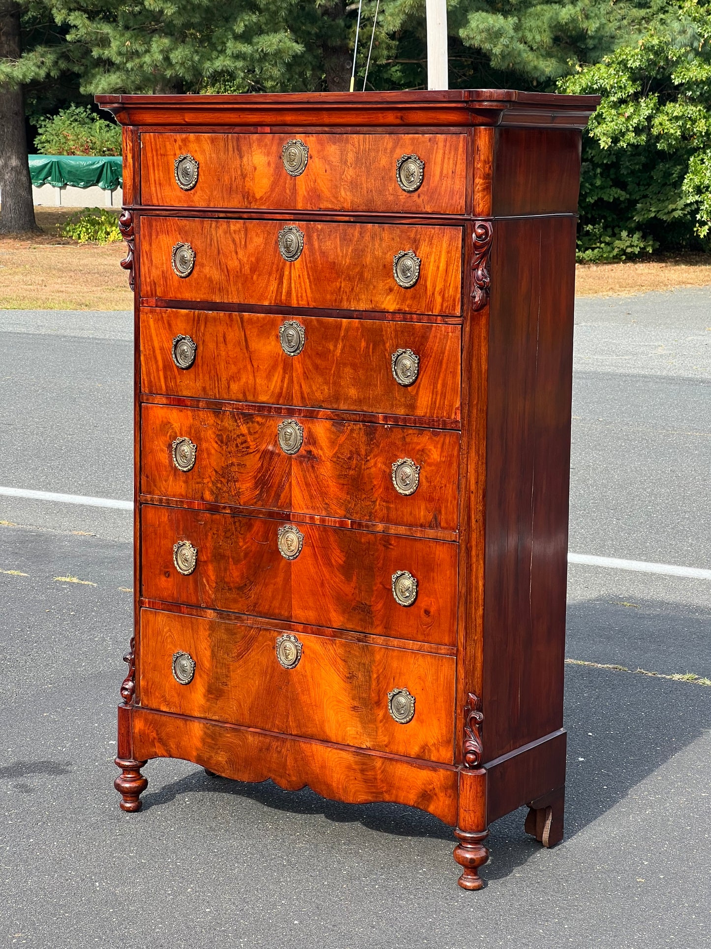 Fine Antique French Napoleon III Six Drawer Mahogany Chest with Butlers Secretary c. Mid 1800s