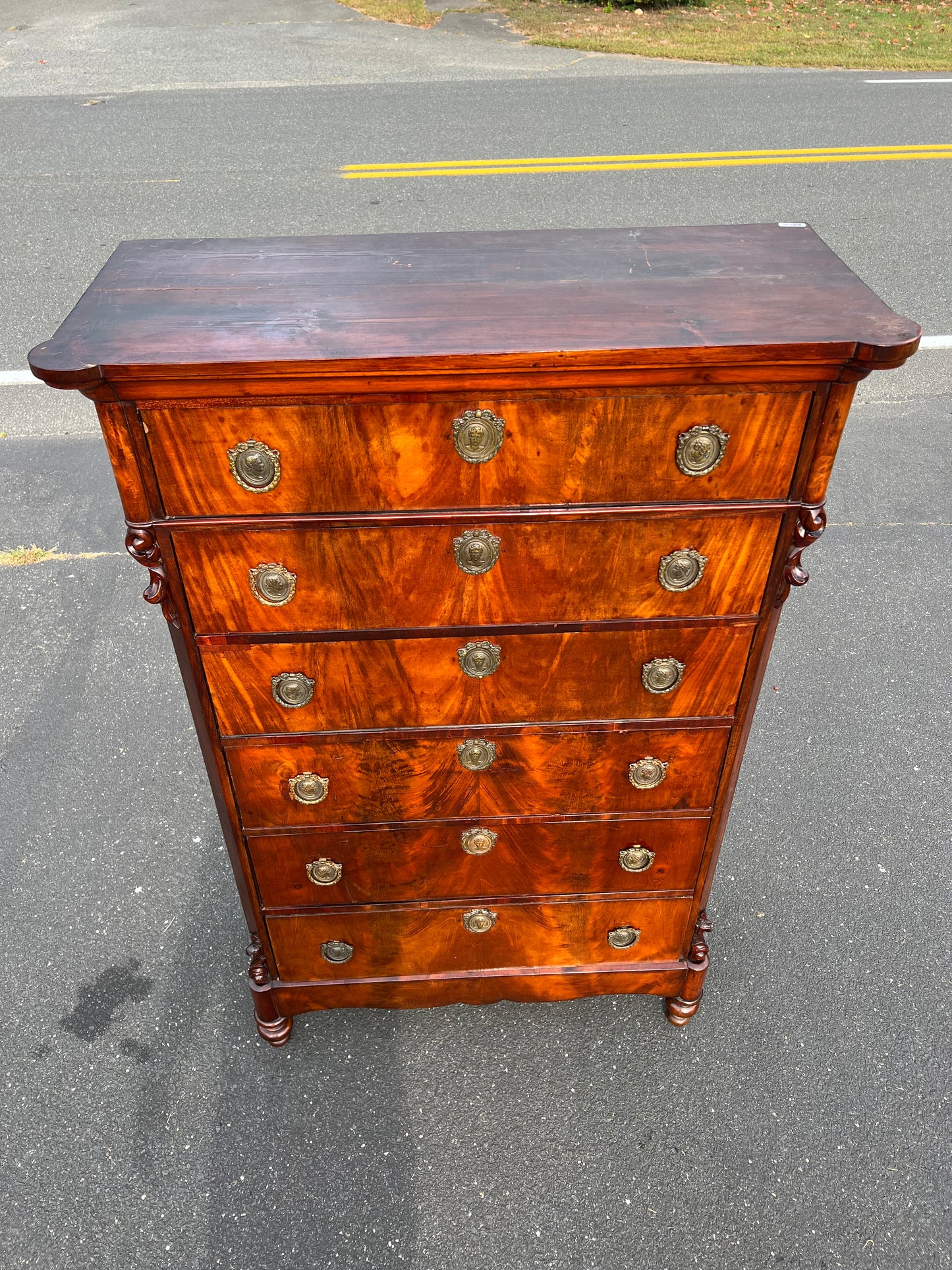 Fine Antique French Napoleon III Six Drawer Mahogany Chest with Butlers Secretary c. Mid 1800s