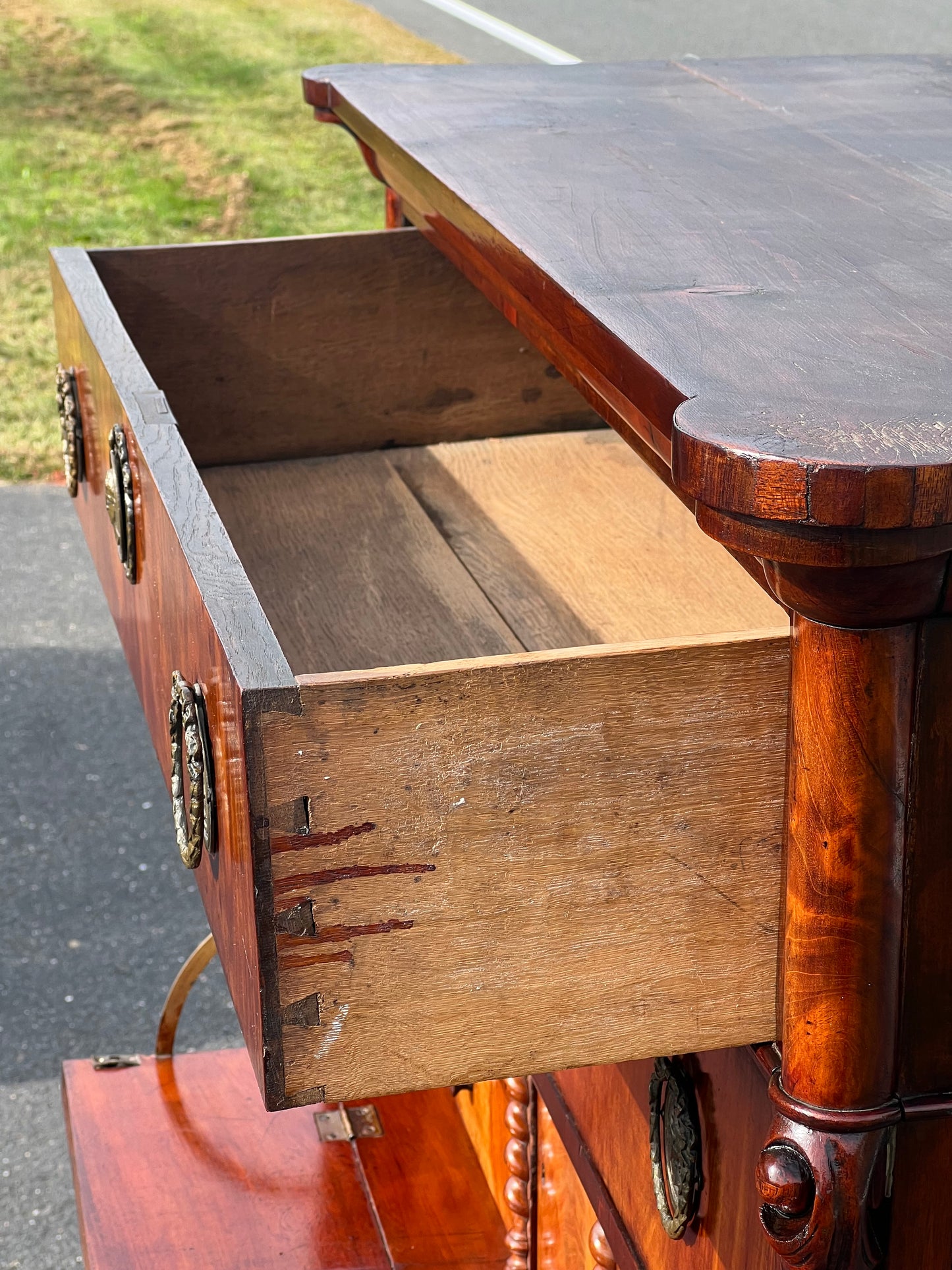 Fine Antique French Napoleon III Six Drawer Mahogany Chest with Butlers Secretary c. Mid 1800s