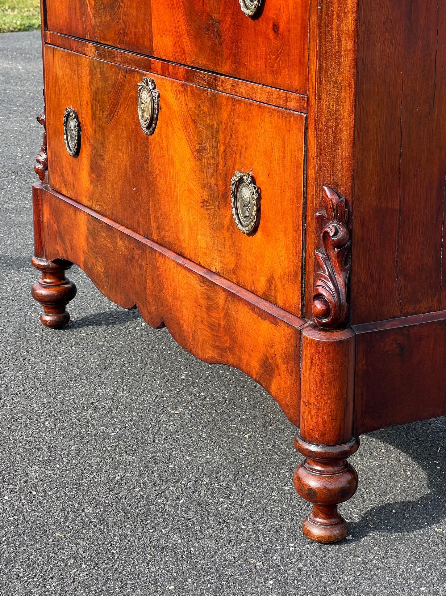 Fine Antique French Napoleon III Six Drawer Mahogany Chest with Butlers Secretary c. Mid 1800s