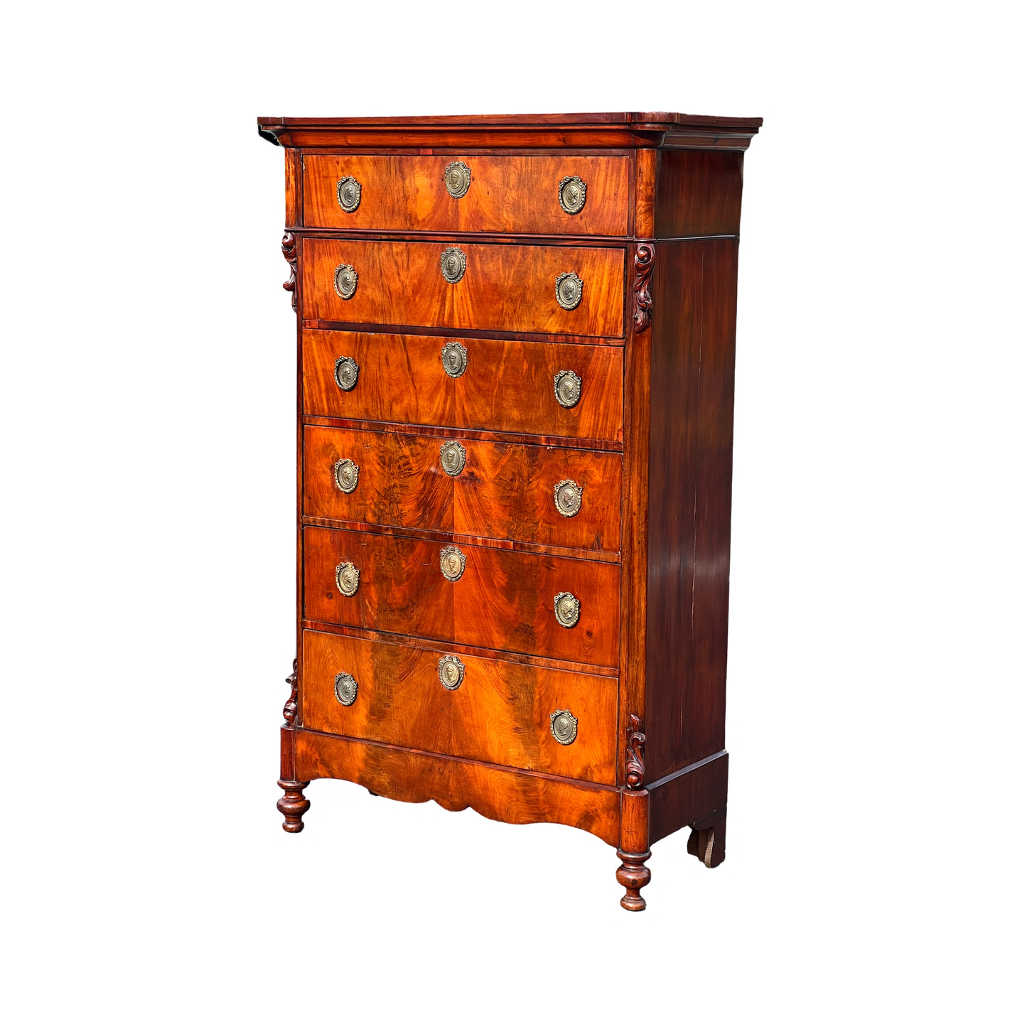 Fine Antique French Napoleon III Six Drawer Mahogany Chest with Butlers Secretary c. Mid 1800s