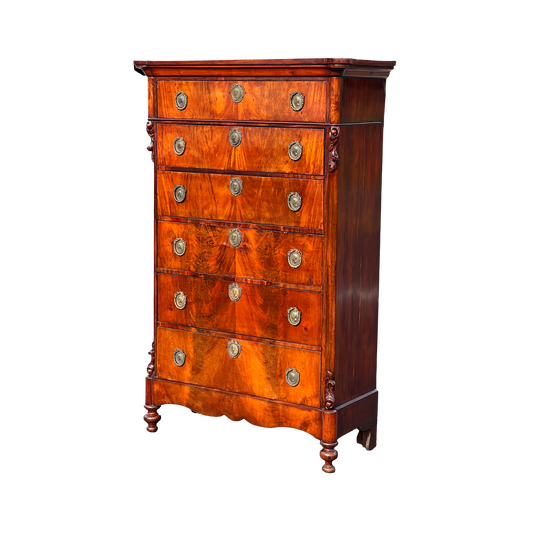 Fine Antique French Napoleon III Six Drawer Mahogany Chest with Butlers Secretary c. Mid 1800s