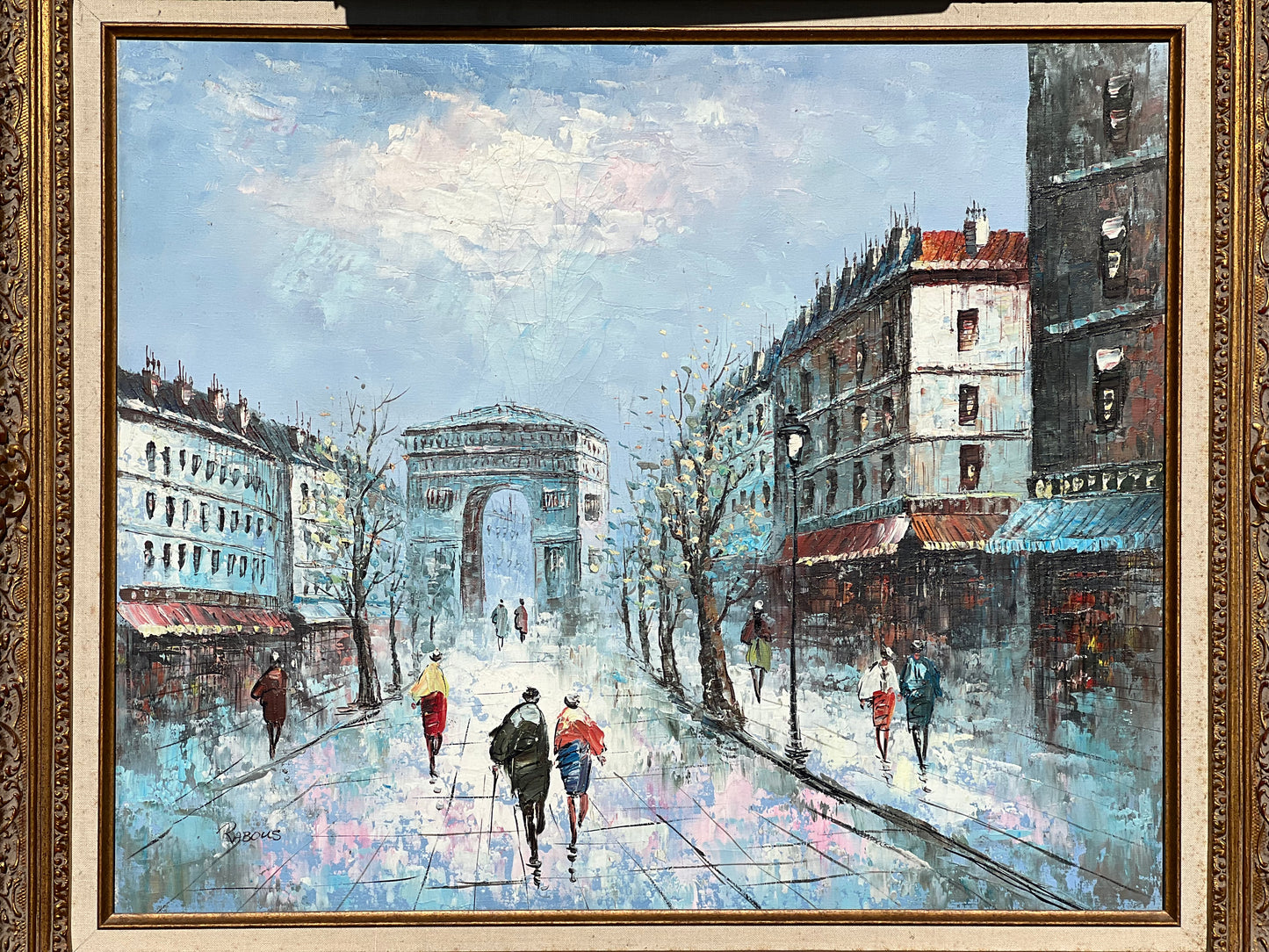 L’Arc de Triomphe Impressionist Paris Street Scene Oil on Canvas by Listed Artist Xavier Rabous