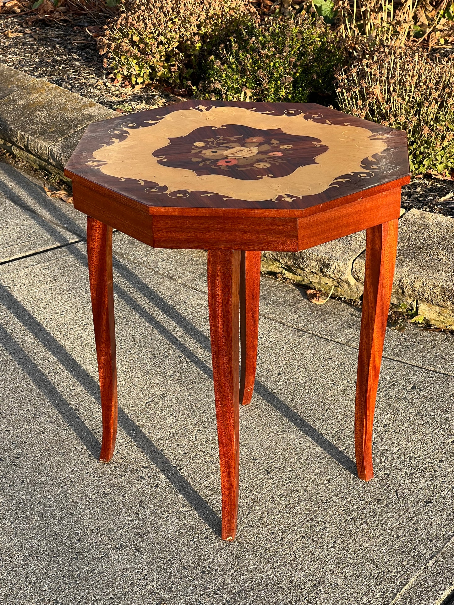 Vintage Mahogany Music Box Marquetry Table