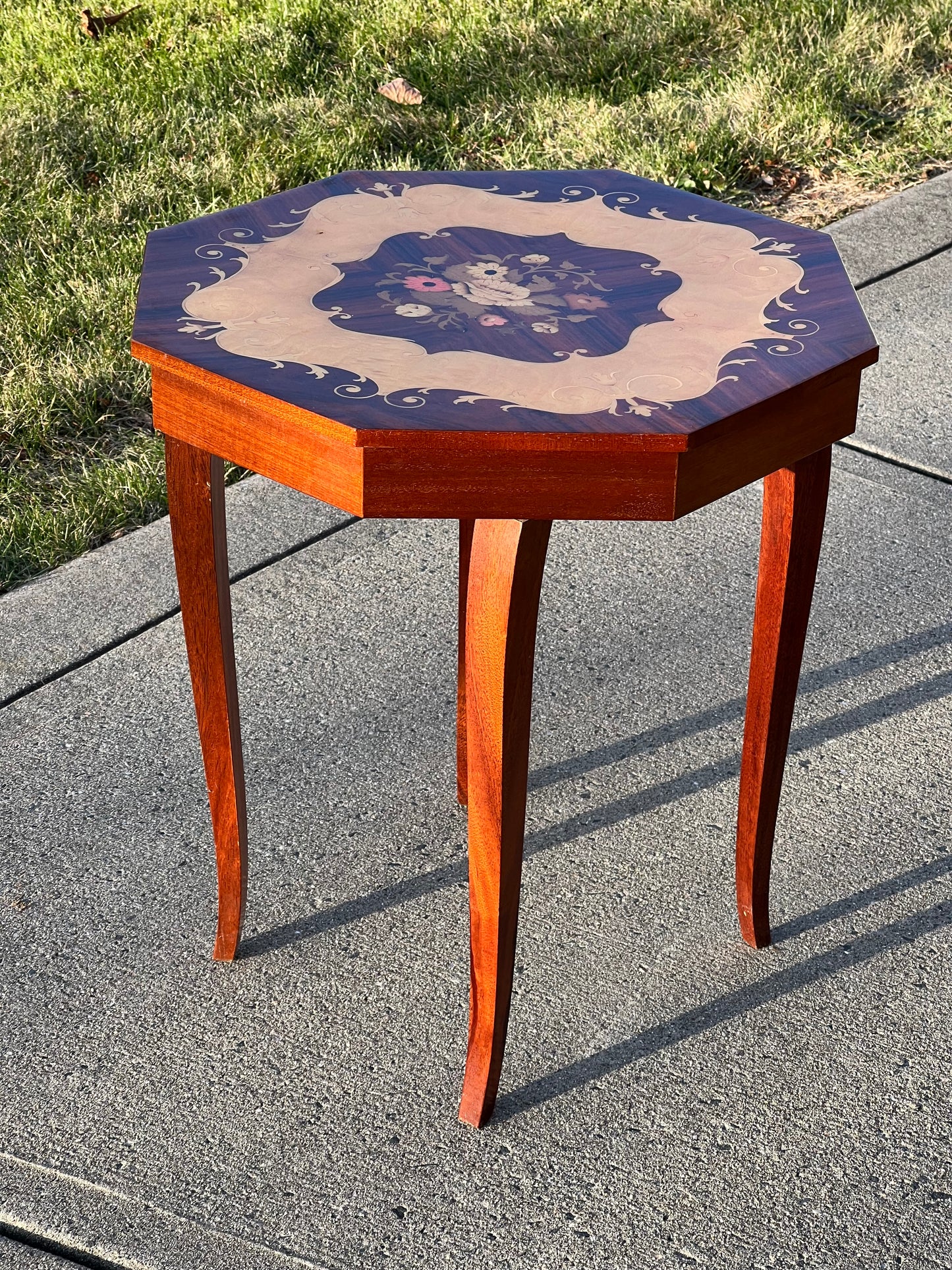 Vintage Mahogany Music Box Marquetry Table