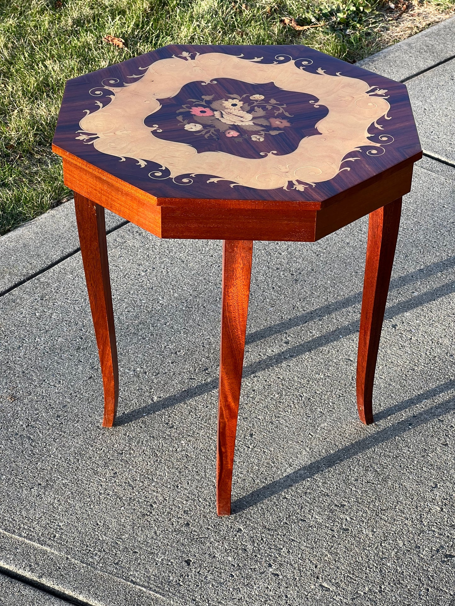 Vintage Mahogany Music Box Marquetry Table