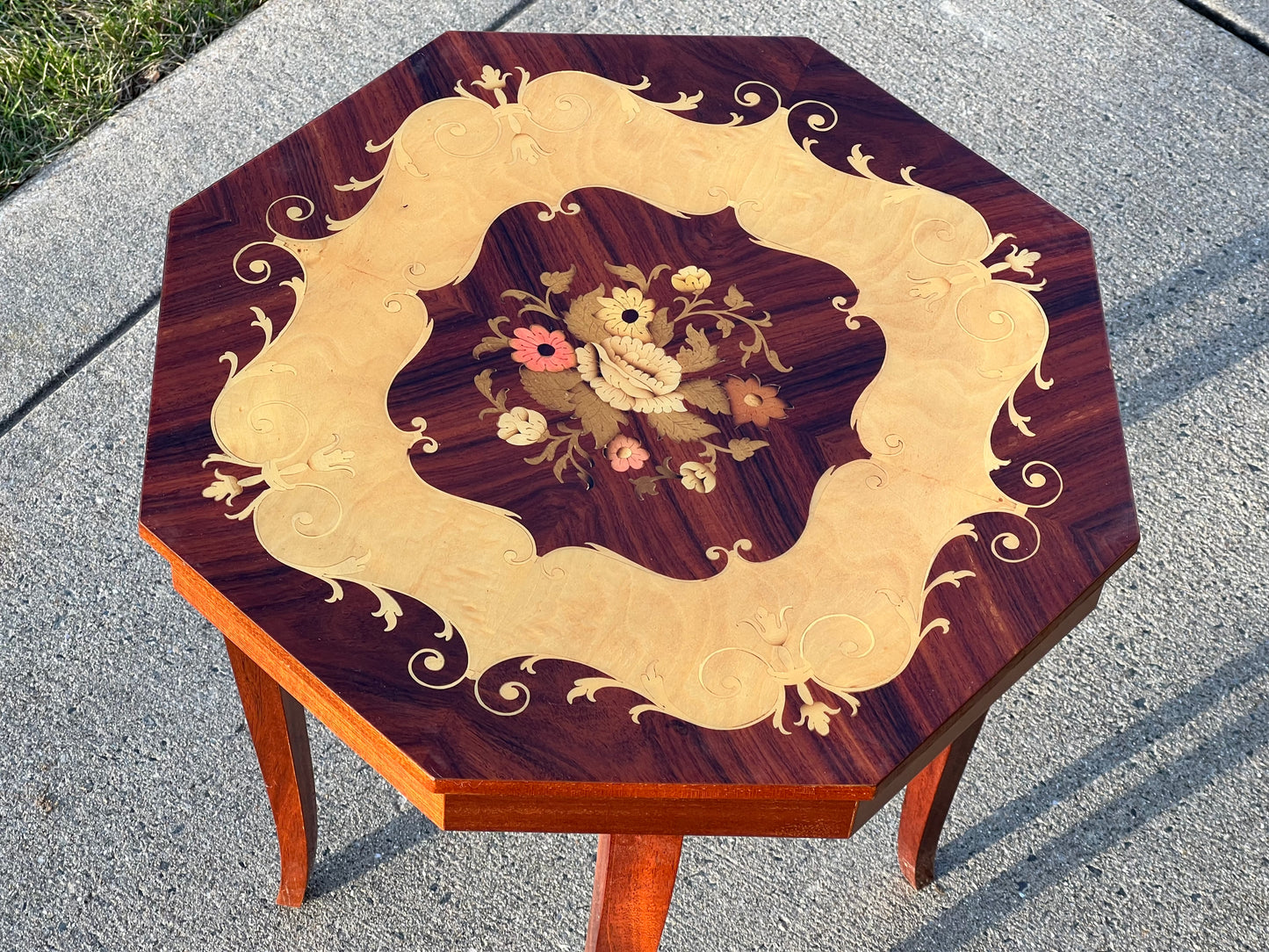 Vintage Mahogany Music Box Marquetry Table