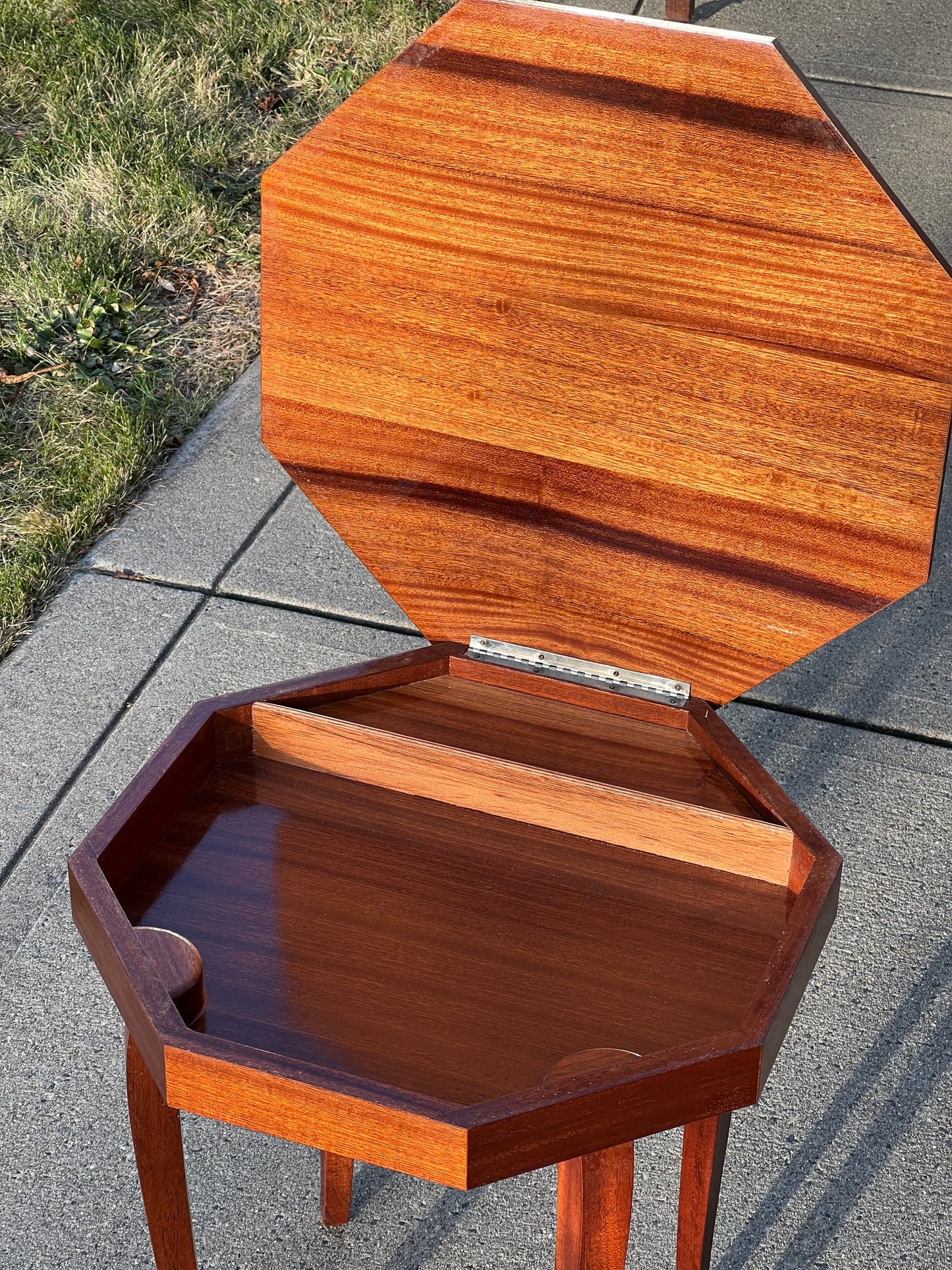 Vintage Mahogany Music Box Marquetry Table