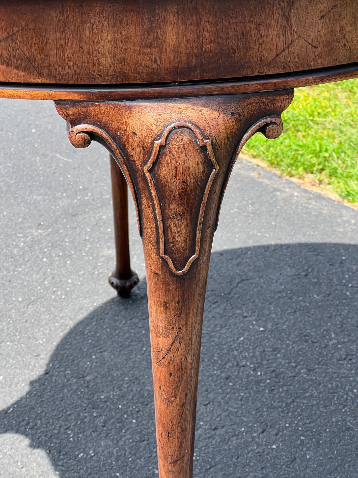 Antique Clover Shaped Queen Anne Mahogany Leather Top End Table