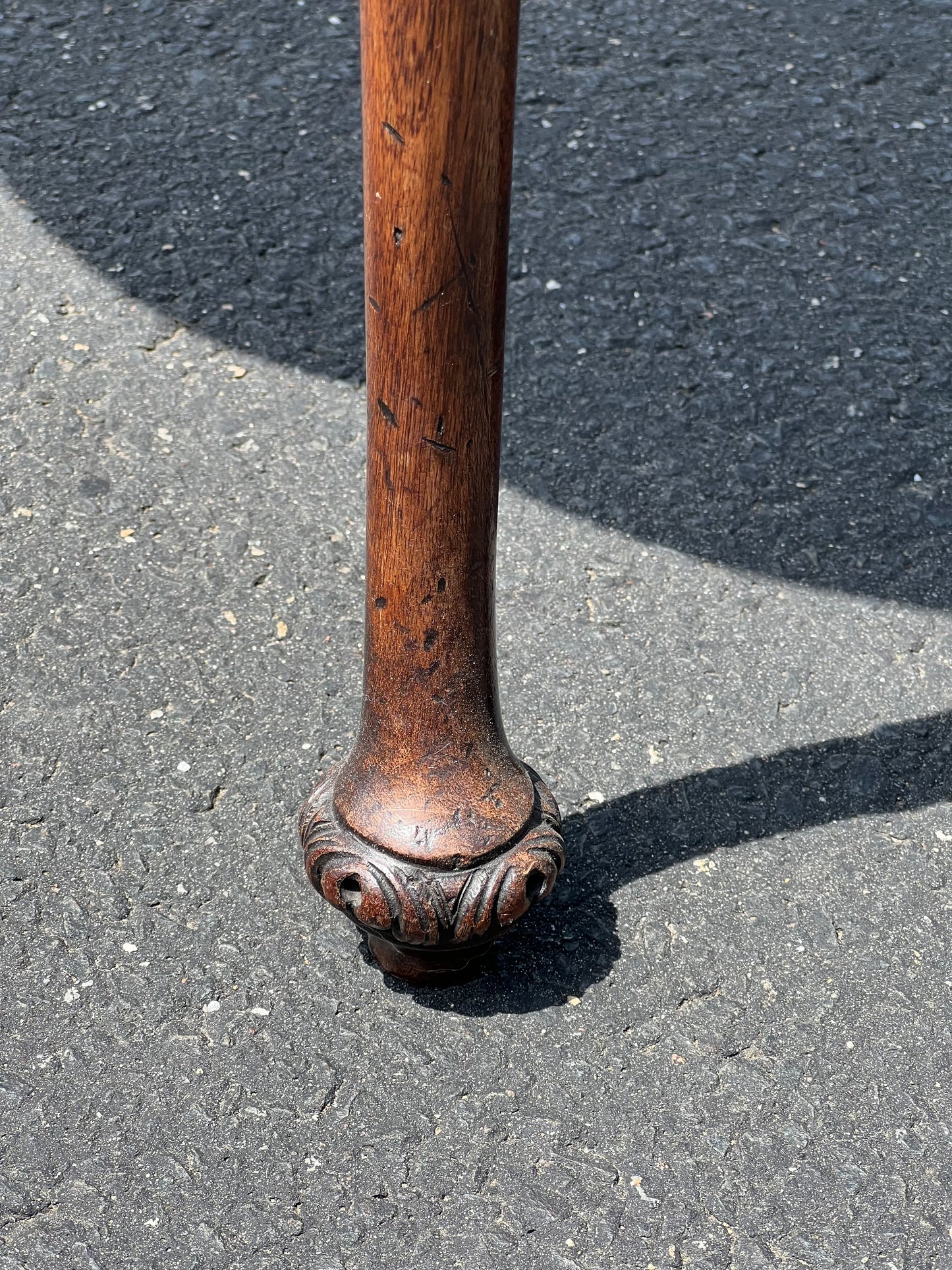 Antique Clover Shaped Queen Anne Mahogany Leather Top End Table