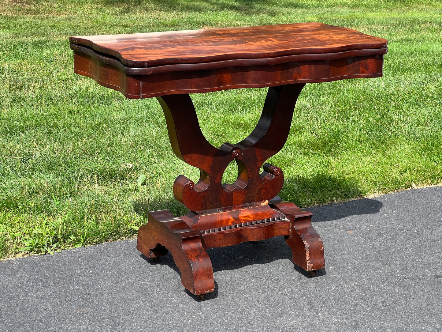 Antique Flame Mahogany American Empire Game Table