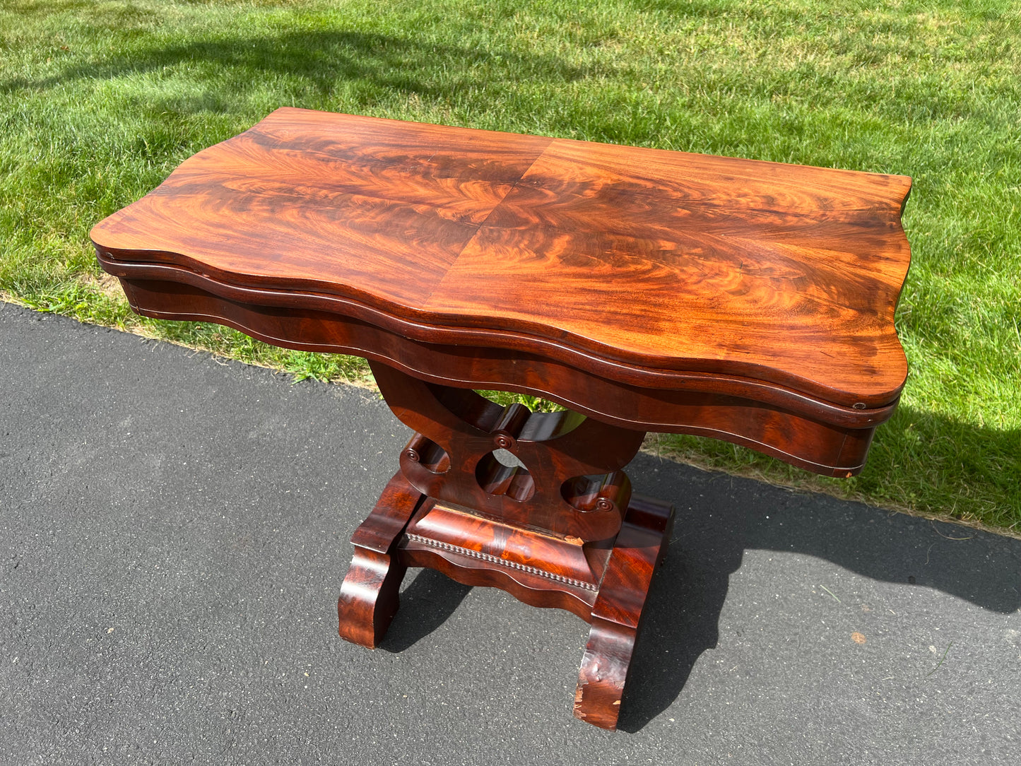 Antique Flame Mahogany American Empire Game Table