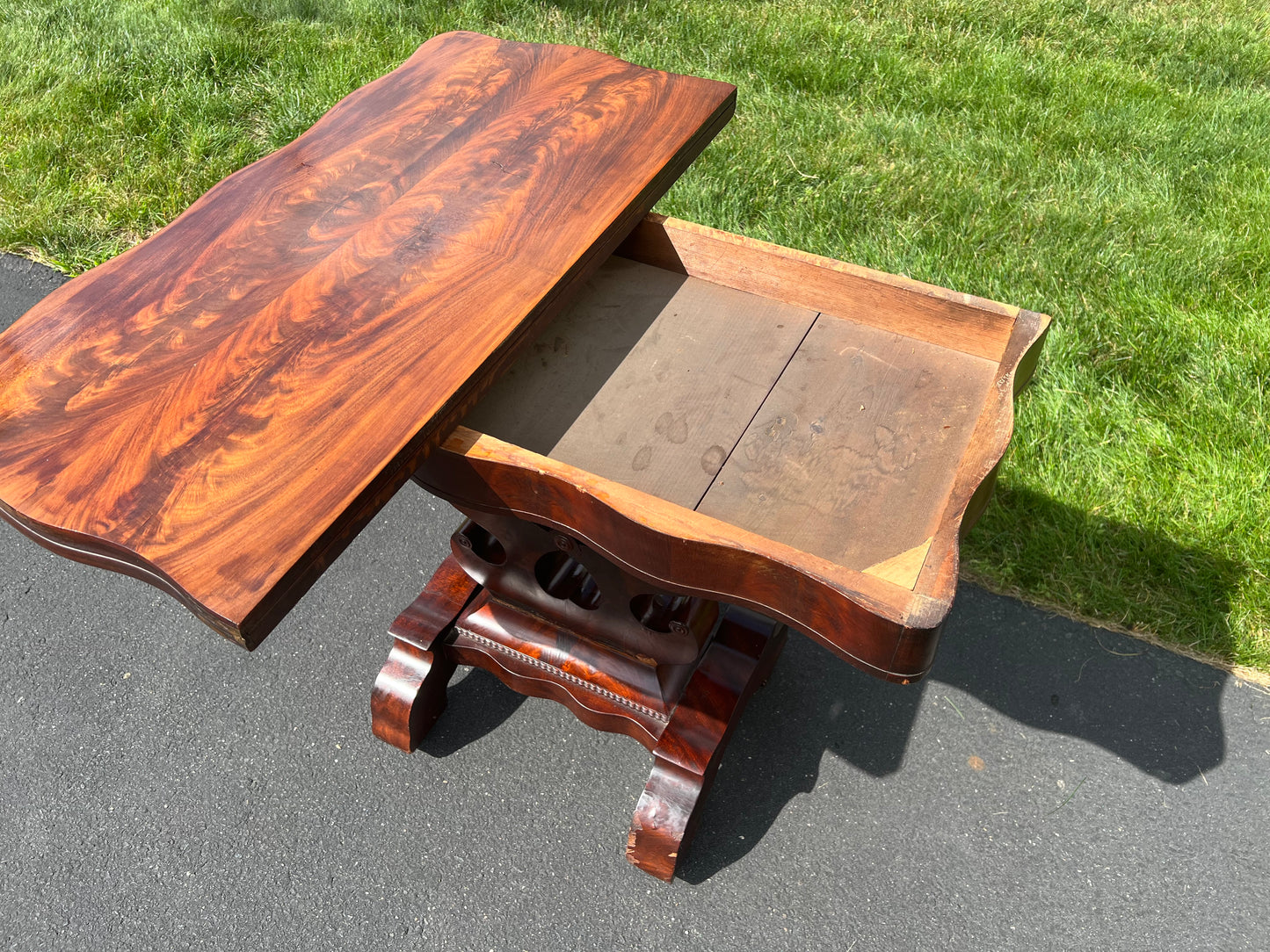 Antique Flame Mahogany American Empire Game Table