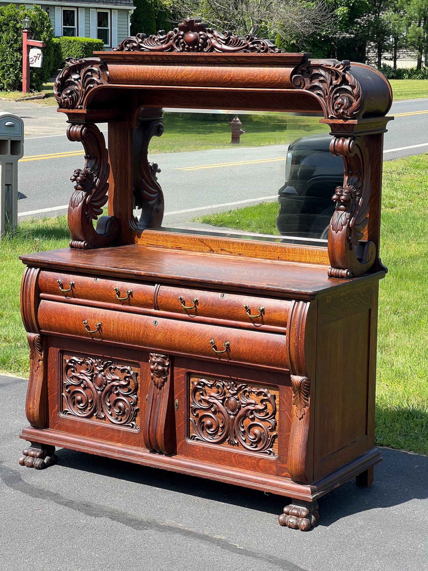 Antique R.J. Horner Style Victorian Tiger Oak Sideboard