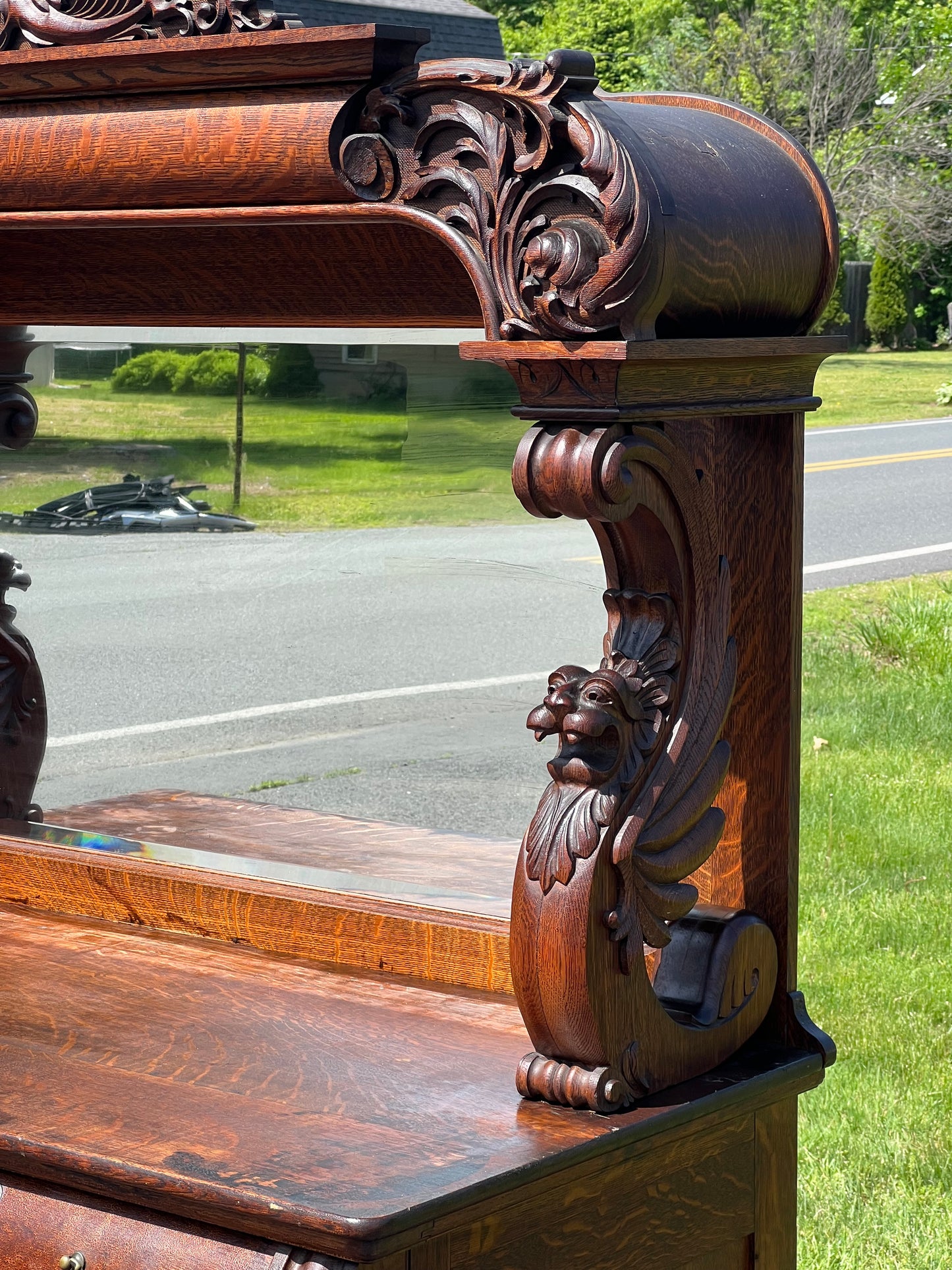 Antique R.J. Horner Style Victorian Tiger Oak Sideboard