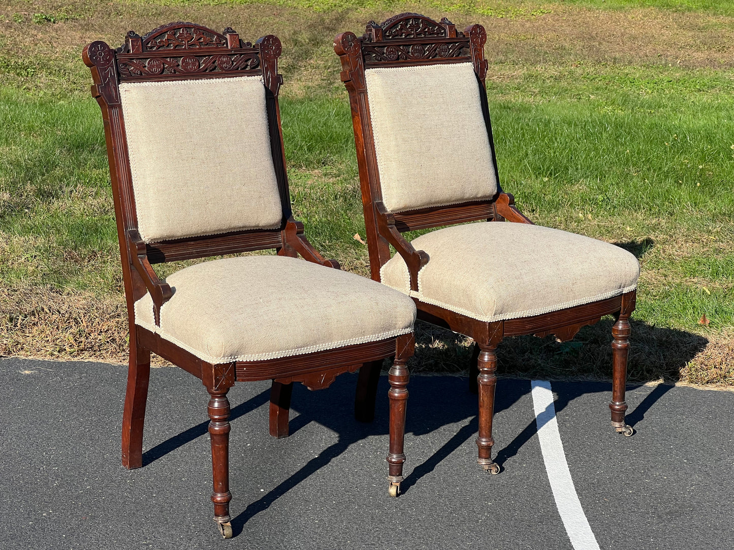 Pair of Antique Eastlake Victorian Parlor Chairs c. 1880