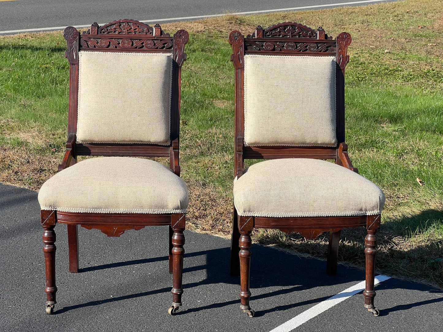 Pair of Antique Eastlake Victorian Parlor Chairs c. 1880