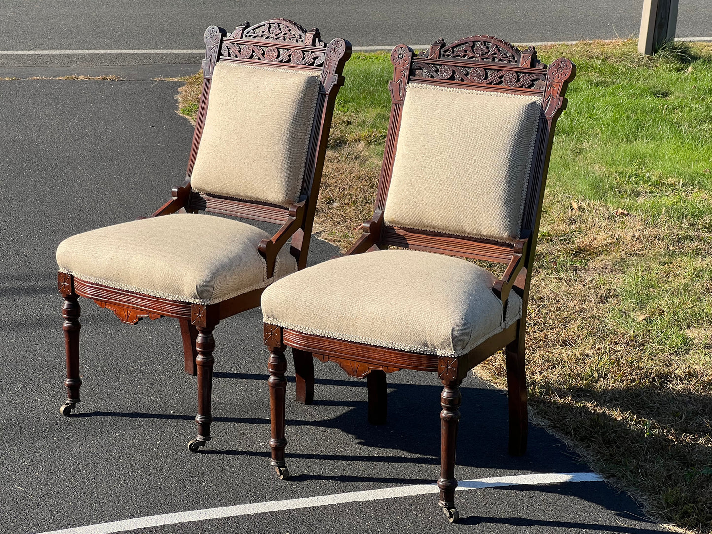 Pair of Antique Eastlake Victorian Parlor Chairs c. 1880