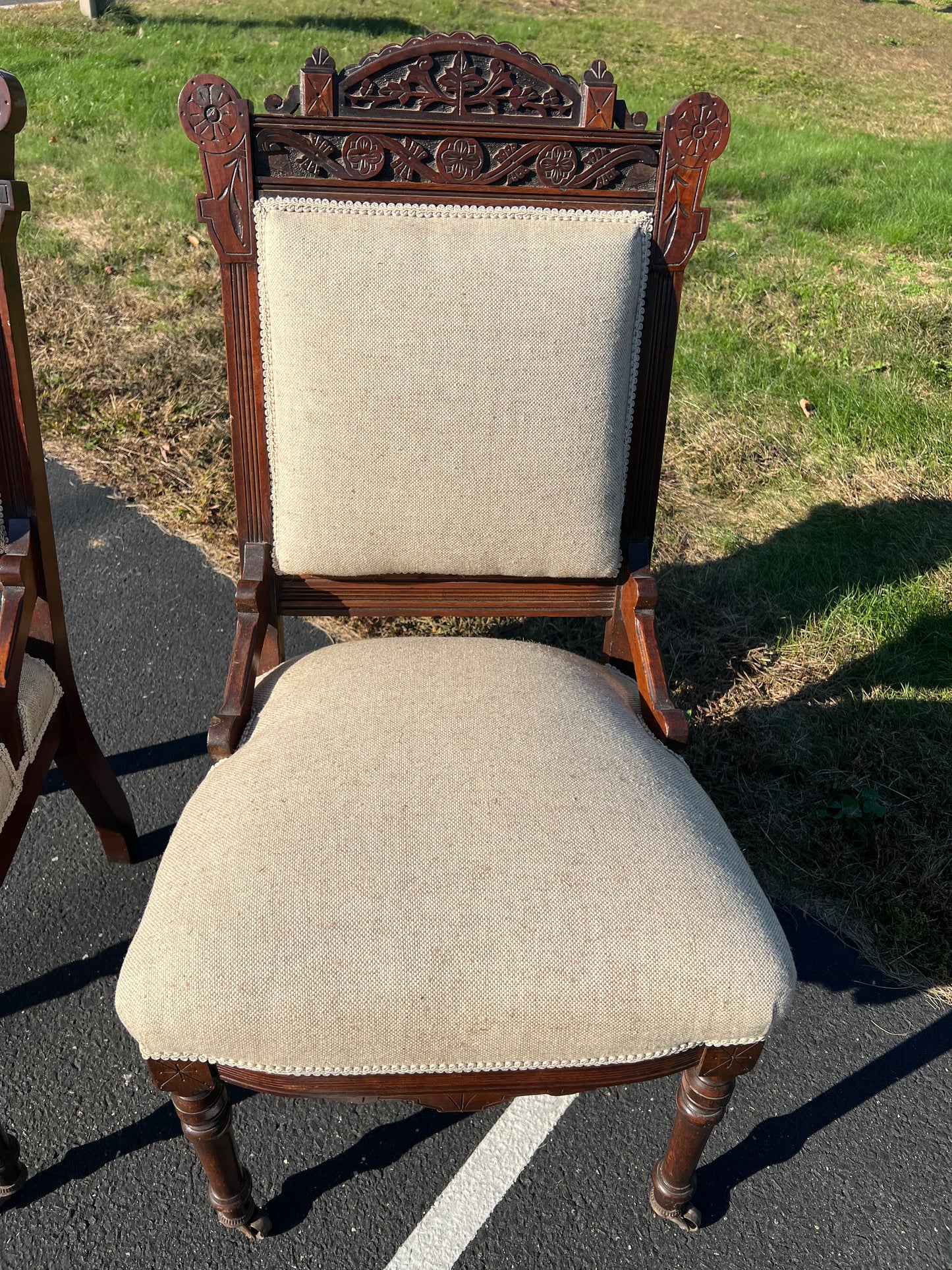 Pair of Antique Eastlake Victorian Parlor Chairs c. 1880