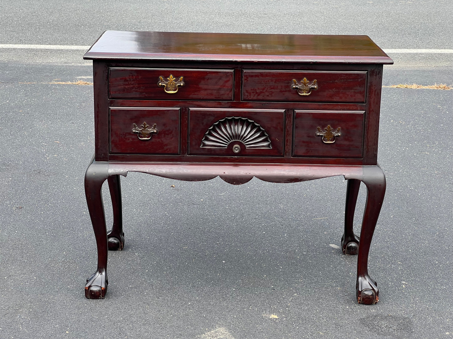 Traditional Revival Solid Mahogany Queen Anne Lowboy by Old Colony Furniture Boston