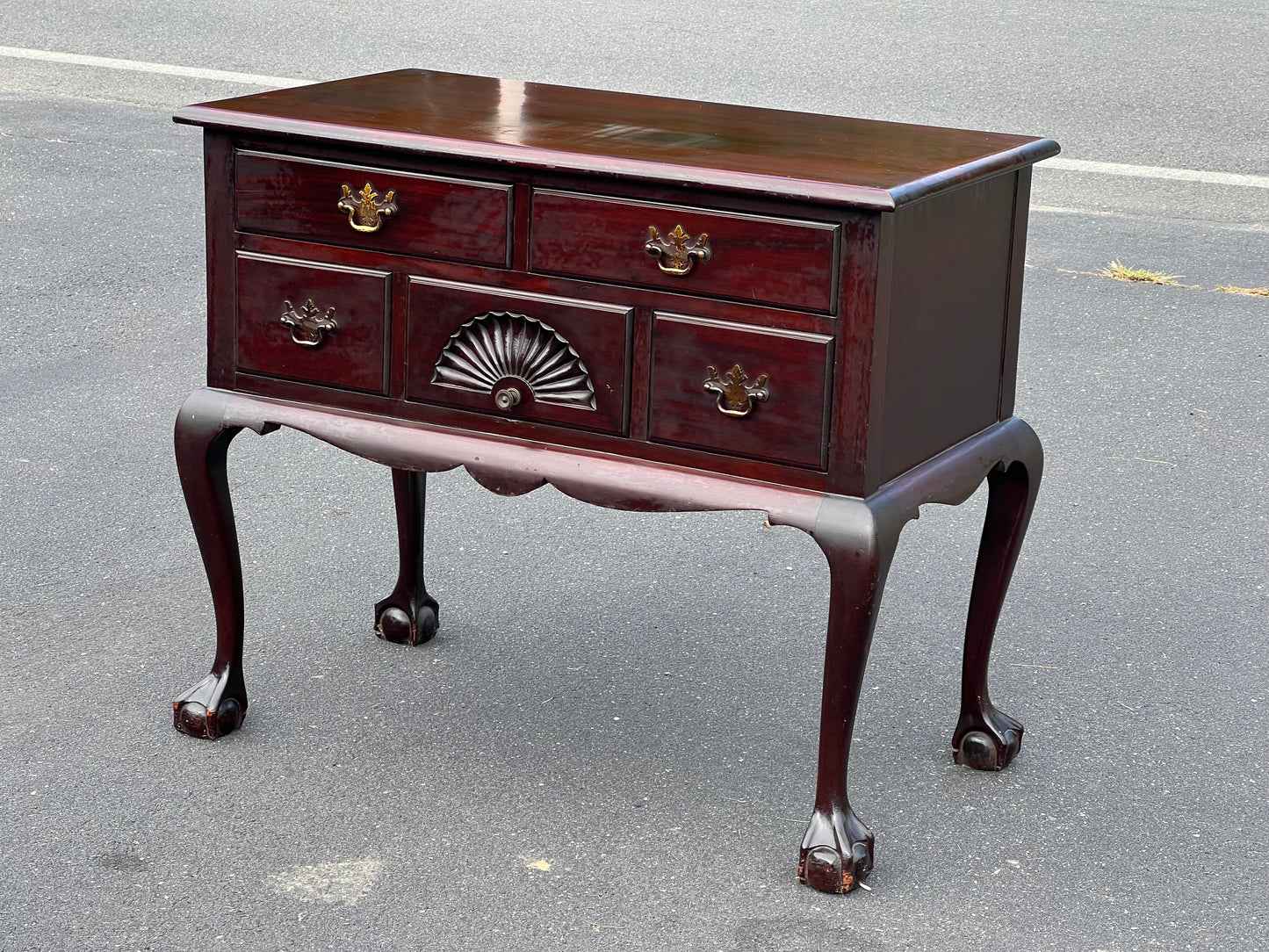 Traditional Revival Solid Mahogany Queen Anne Lowboy by Old Colony Furniture Boston