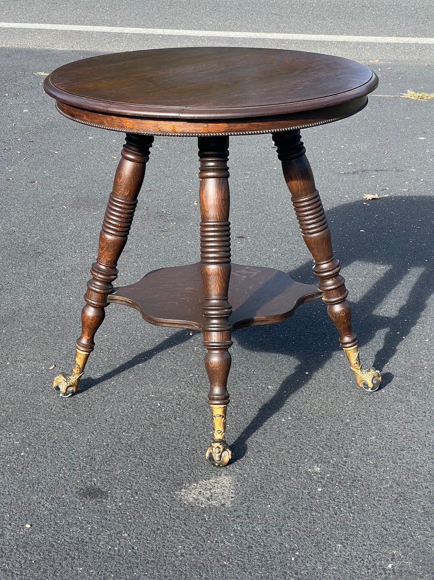 Antique Victorian Oak Lamp Stand with Glass Ball and Claw Feet c. 1890