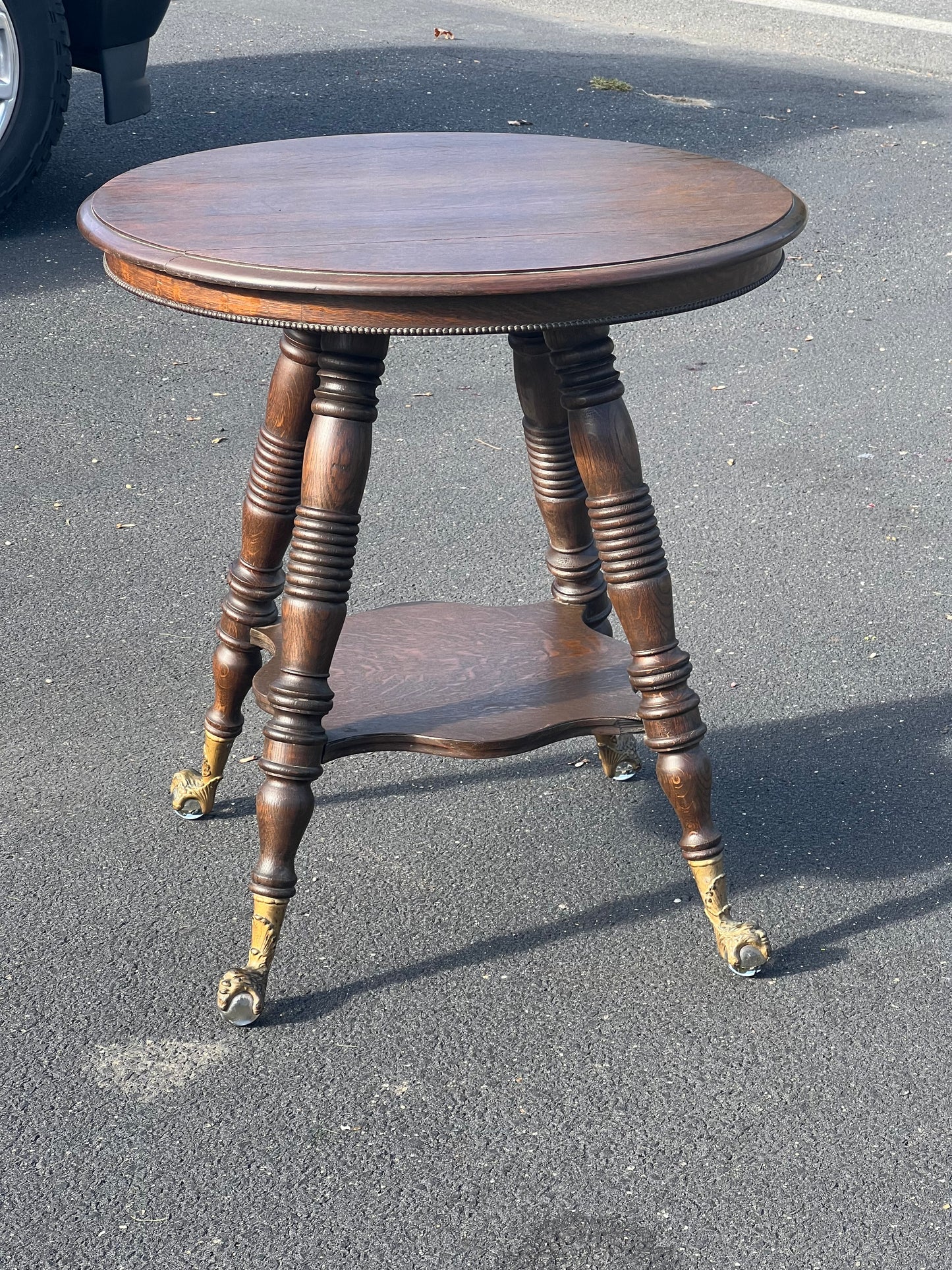 Antique Victorian Oak Lamp Stand with Glass Ball and Claw Feet c. 1890