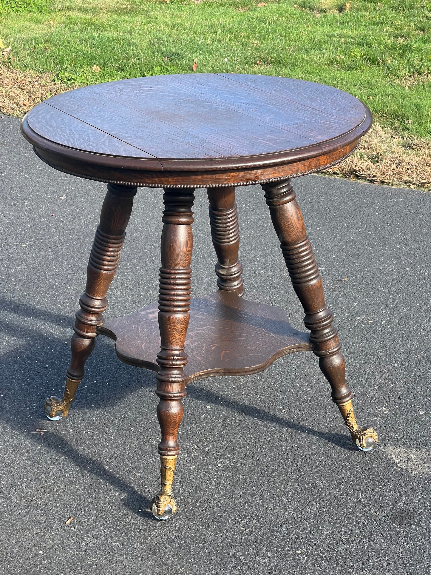 Antique Victorian Oak Lamp Stand with Glass Ball and Claw Feet c. 1890