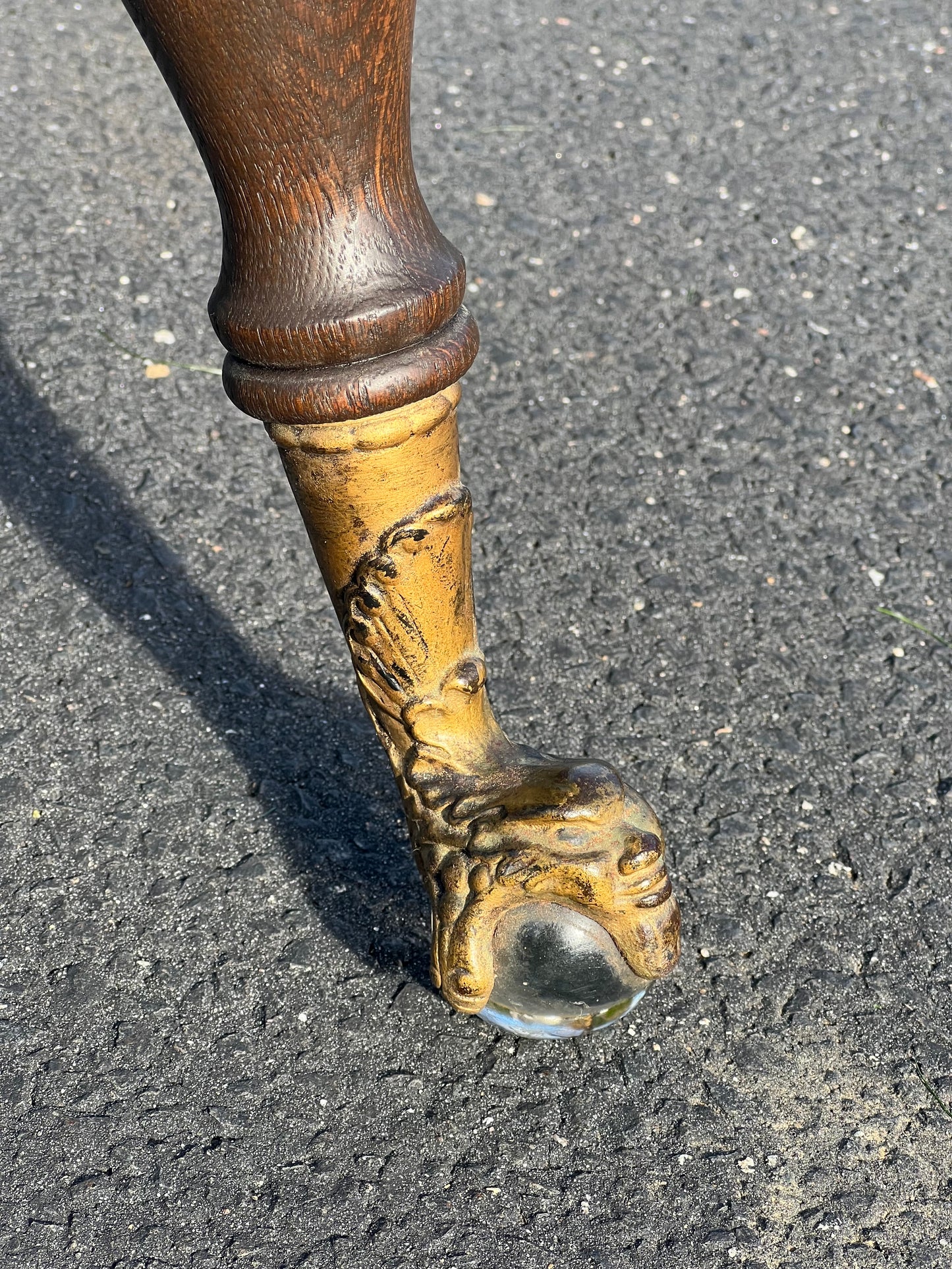 Antique Victorian Oak Lamp Stand with Glass Ball and Claw Feet c. 1890