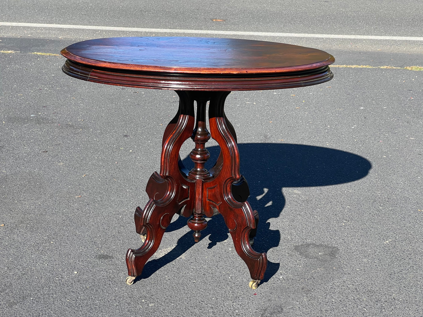 Antique Victorian Black Walnut Oval Lamp Stand c. 1860