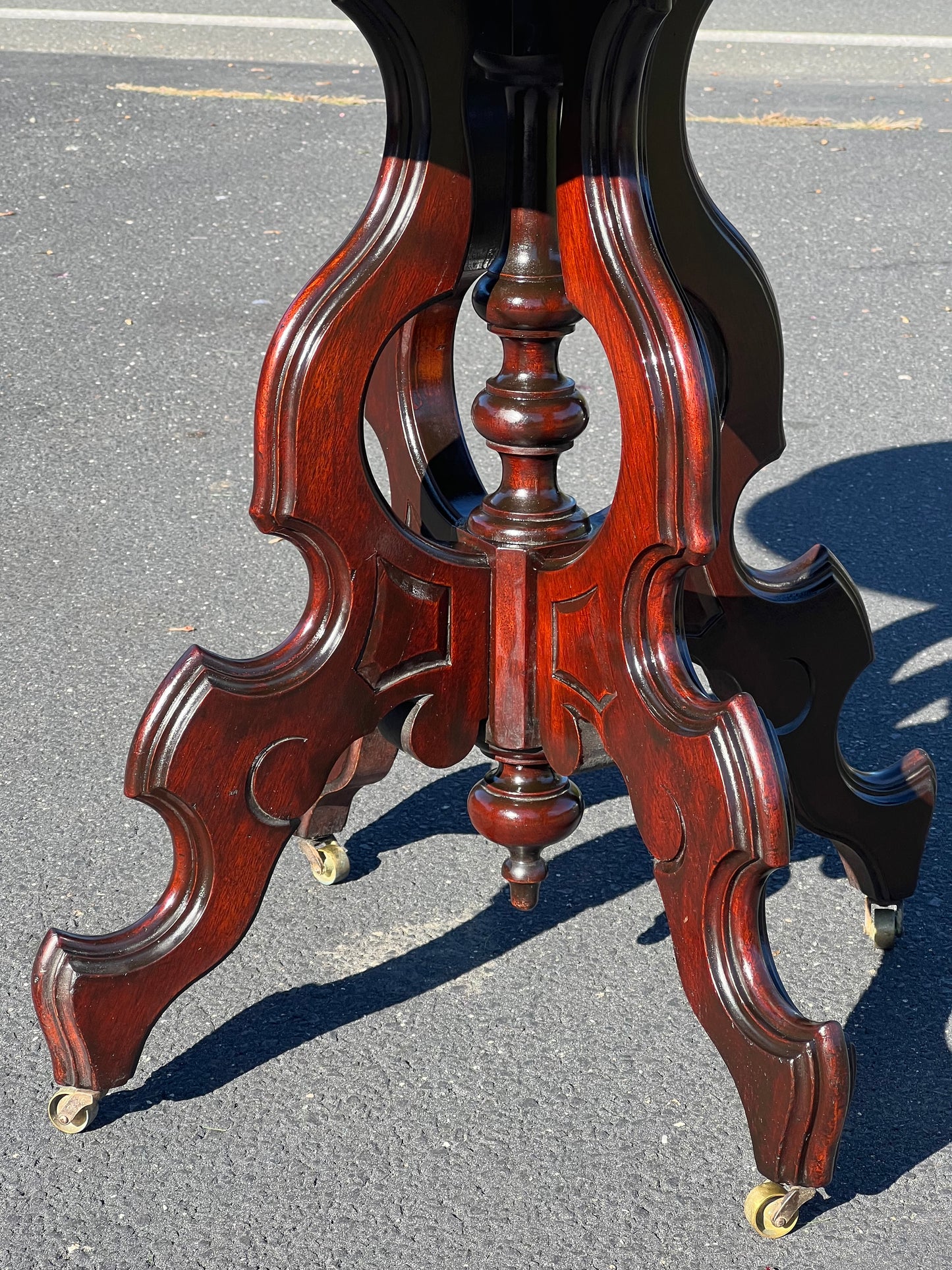 Antique Victorian Black Walnut Oval Lamp Stand c. 1860