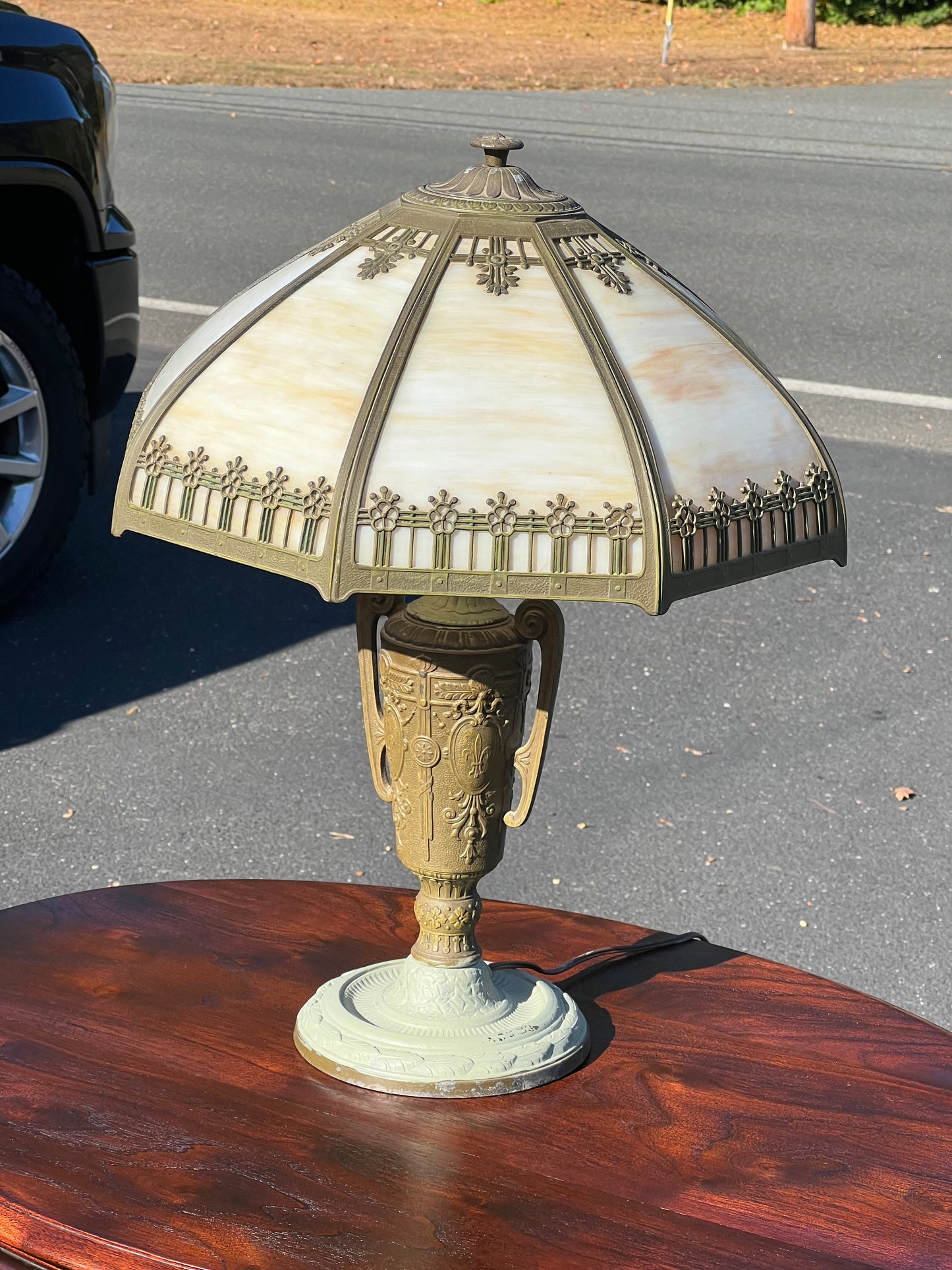 Antique Victorian Slag Glass Lamp