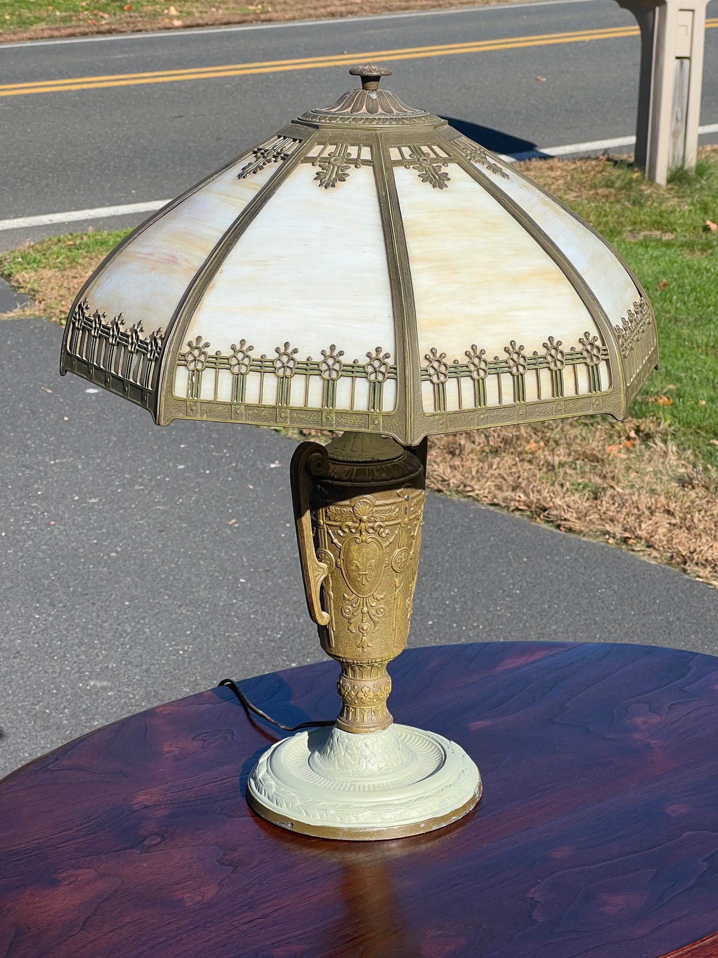 Antique Victorian Slag Glass Lamp