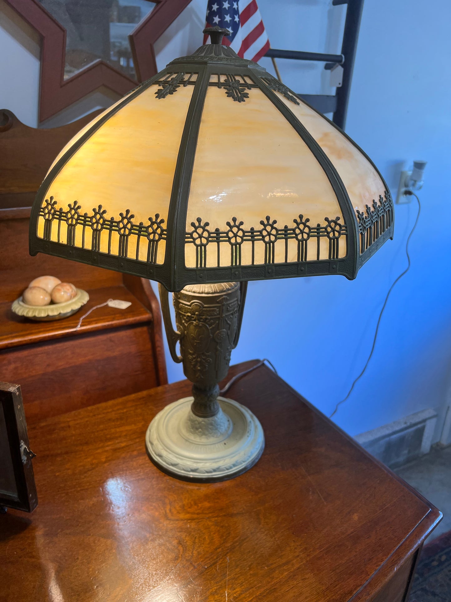 Antique Victorian Slag Glass Lamp