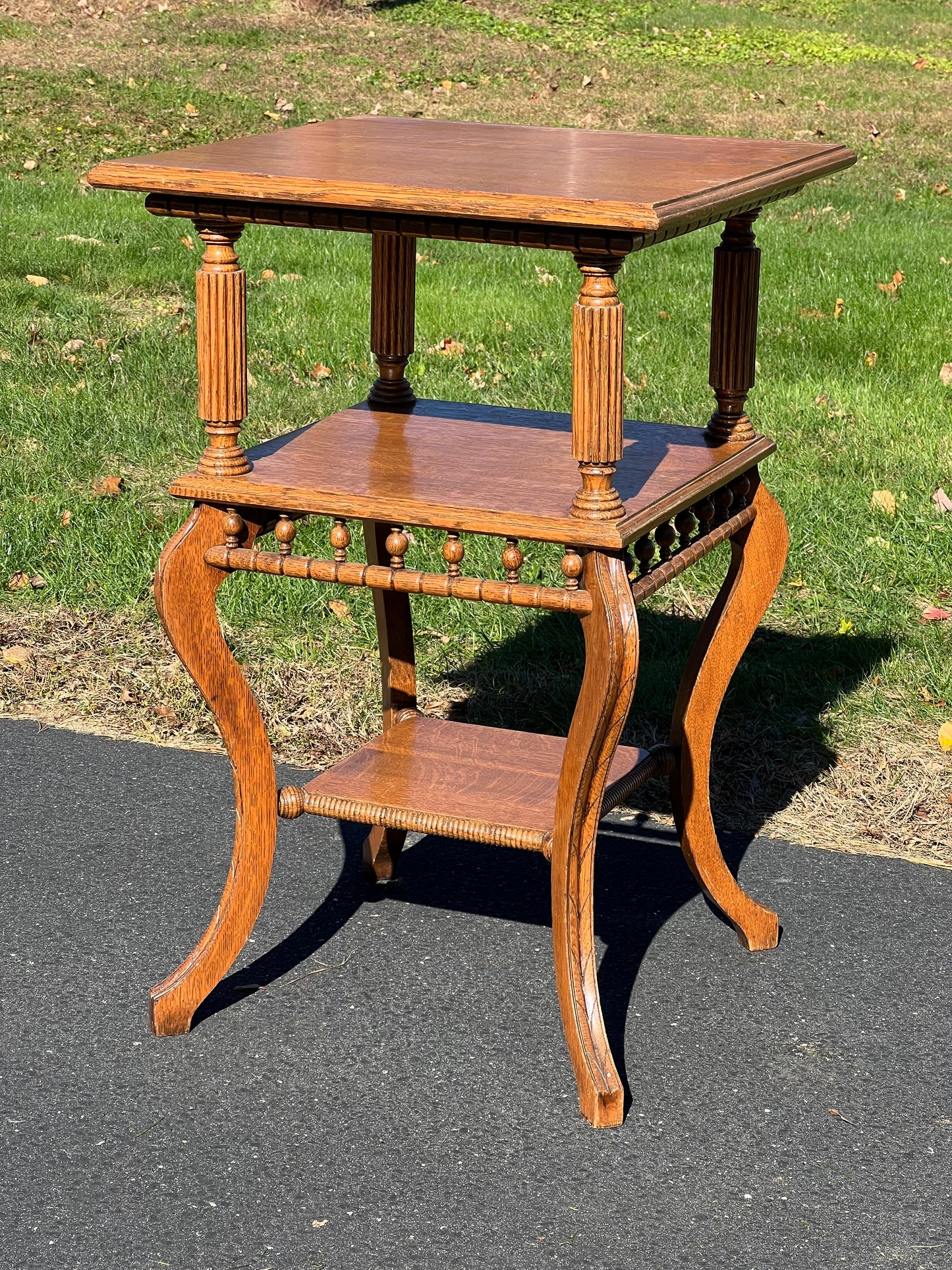 Antique Victorian Oak Three Tier Lamp Stand