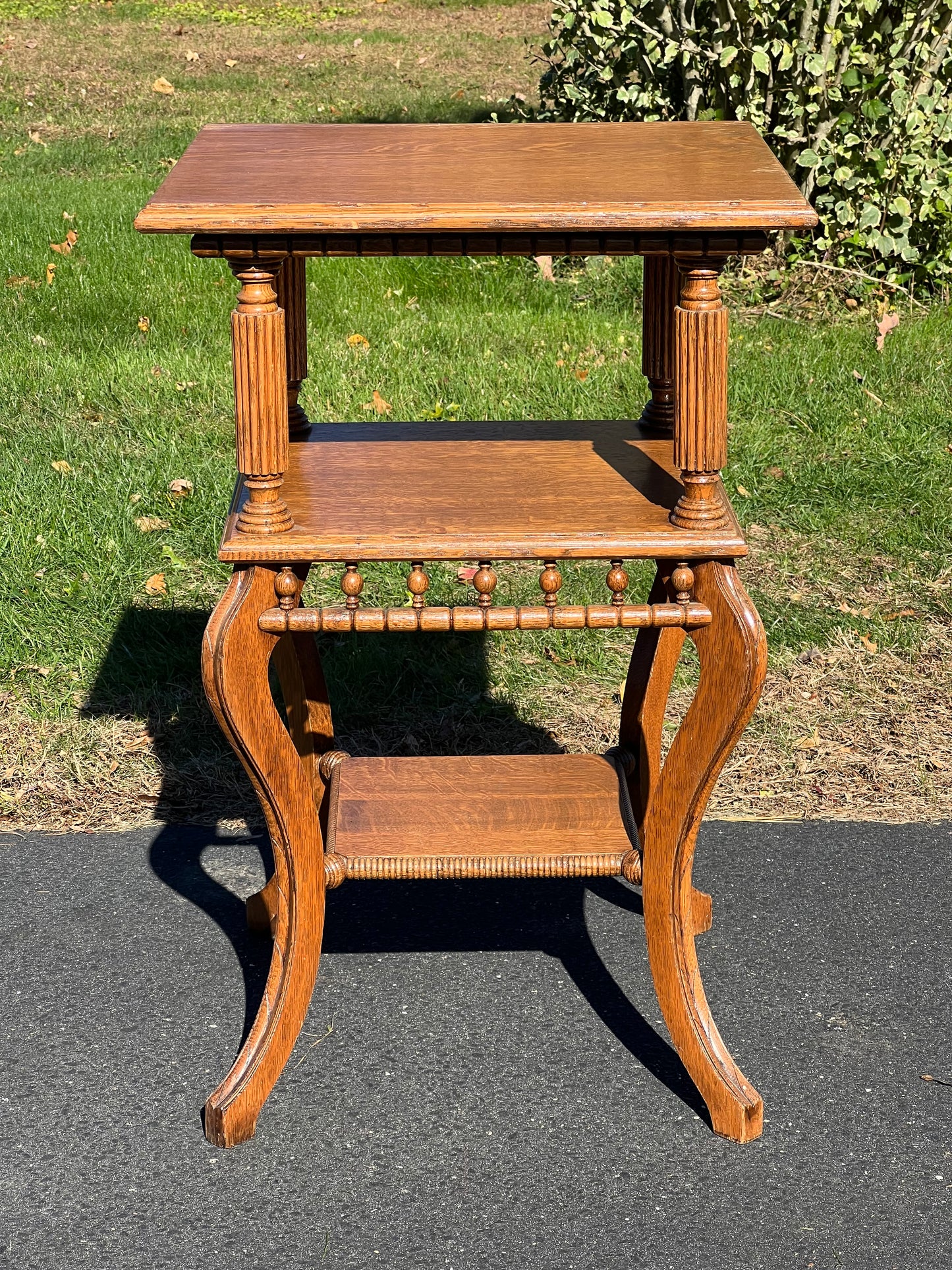 Antique Victorian Oak Three Tier Lamp Stand